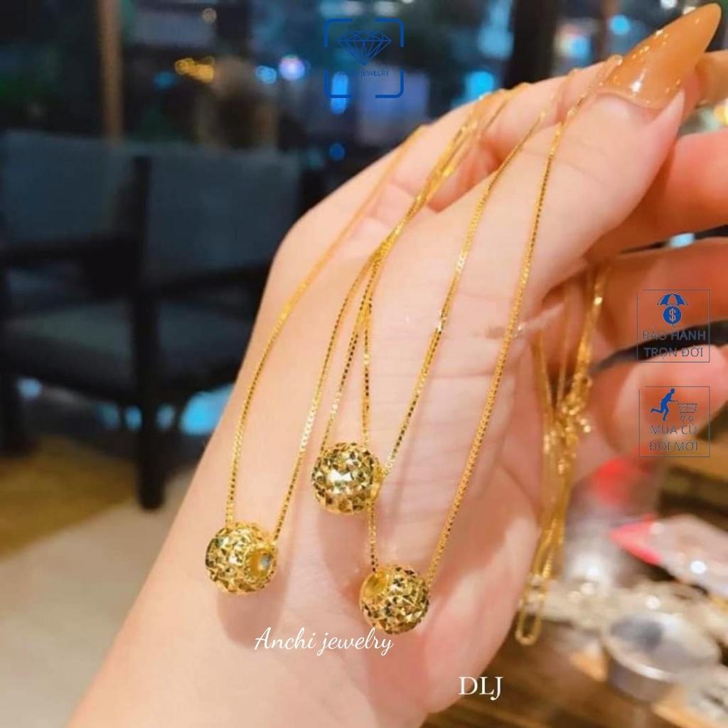 Vòng cổ nữ mặt cầu bạc thật mạ vàng thời trang, Anchi jewelry