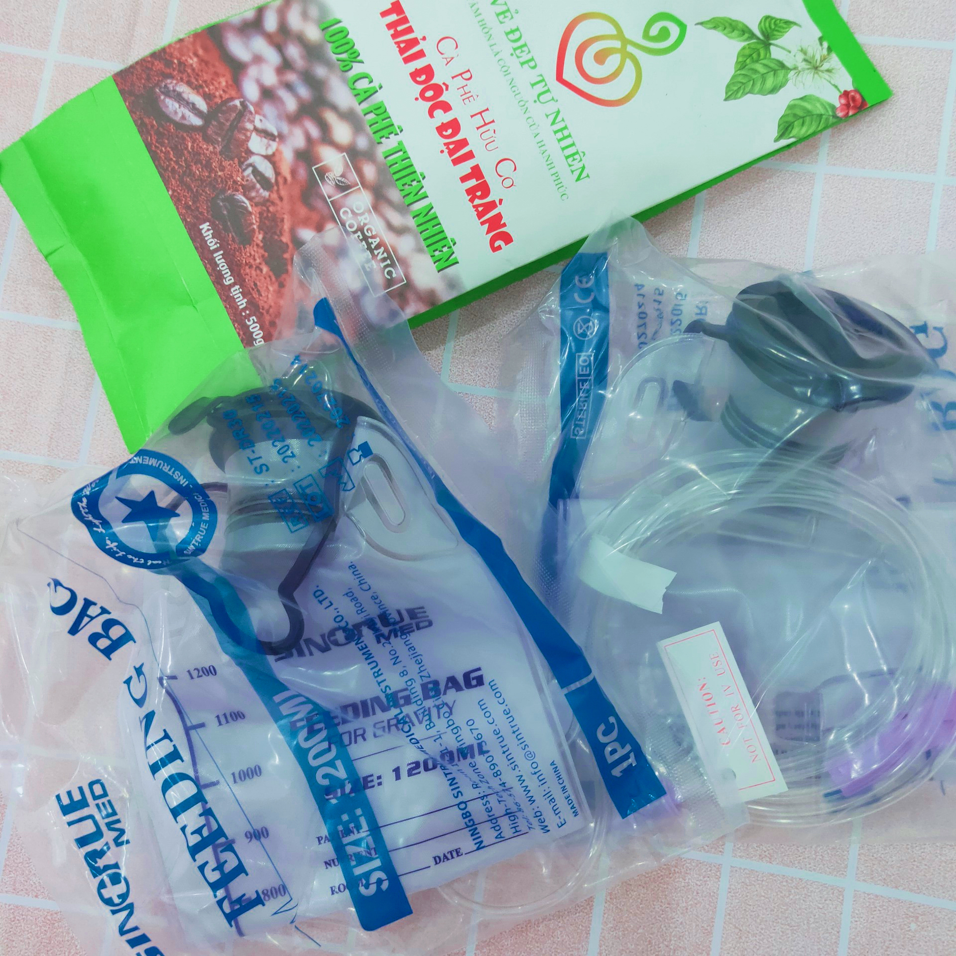 Bộ Dụng Cụ Thải Độc Đại Tràng, Túi Truyền Enema Kèm Dây Truyền - Coffee enema
