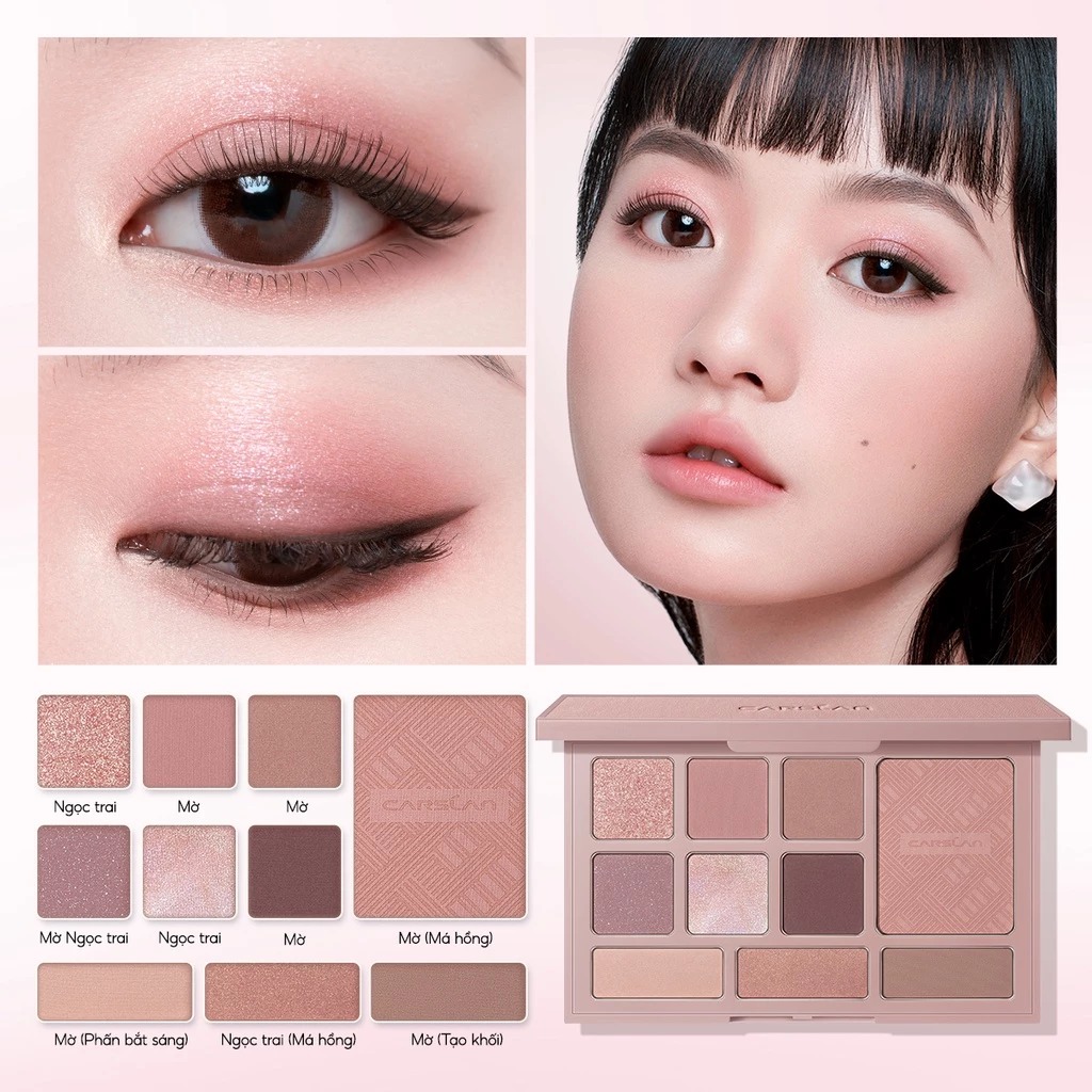 Bảng phấn mắt Carslan 10 màu Phấn má hồng Phấn bắt sáng Tạo khối 18g