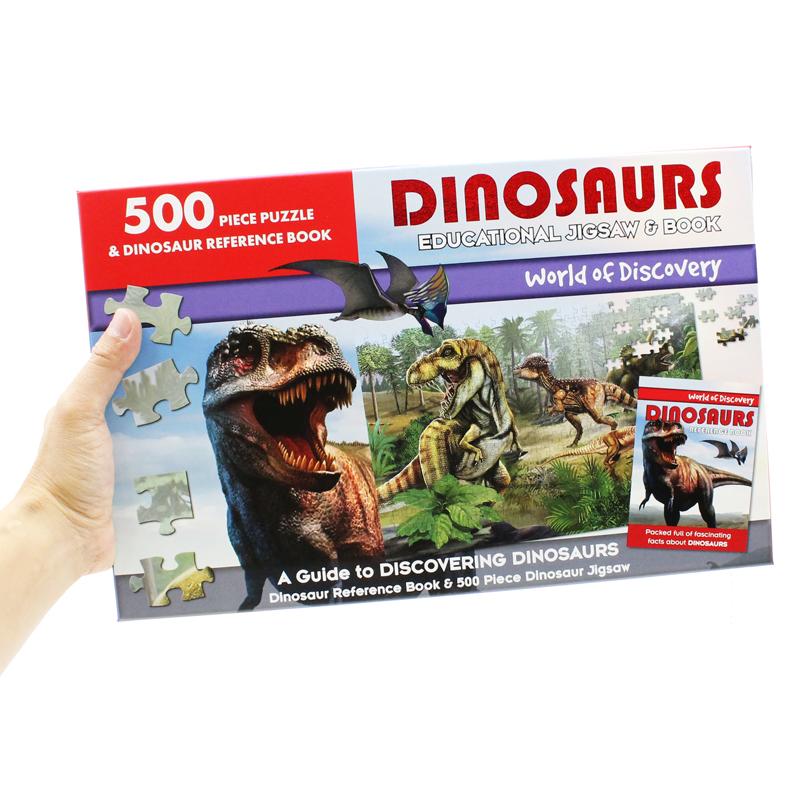 World Of Discovery - 500 Piece Puzzle &amp; Dinosaur Reference Book: Dinosaurs Educational Jigsaw &amp; Book