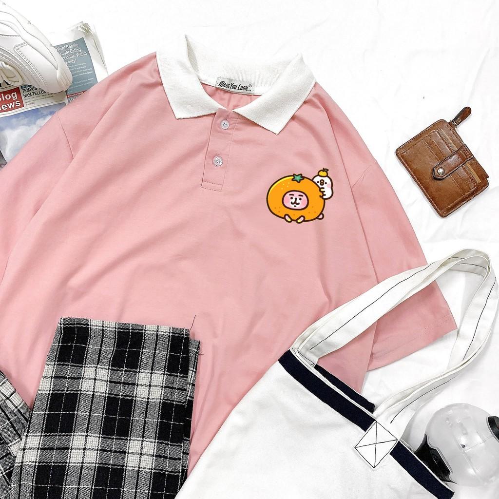 Polo Áo Thun Có Cổ Tay Lỡ Unisex THỎ QUẢ CAM Form Rộng Ulzzang