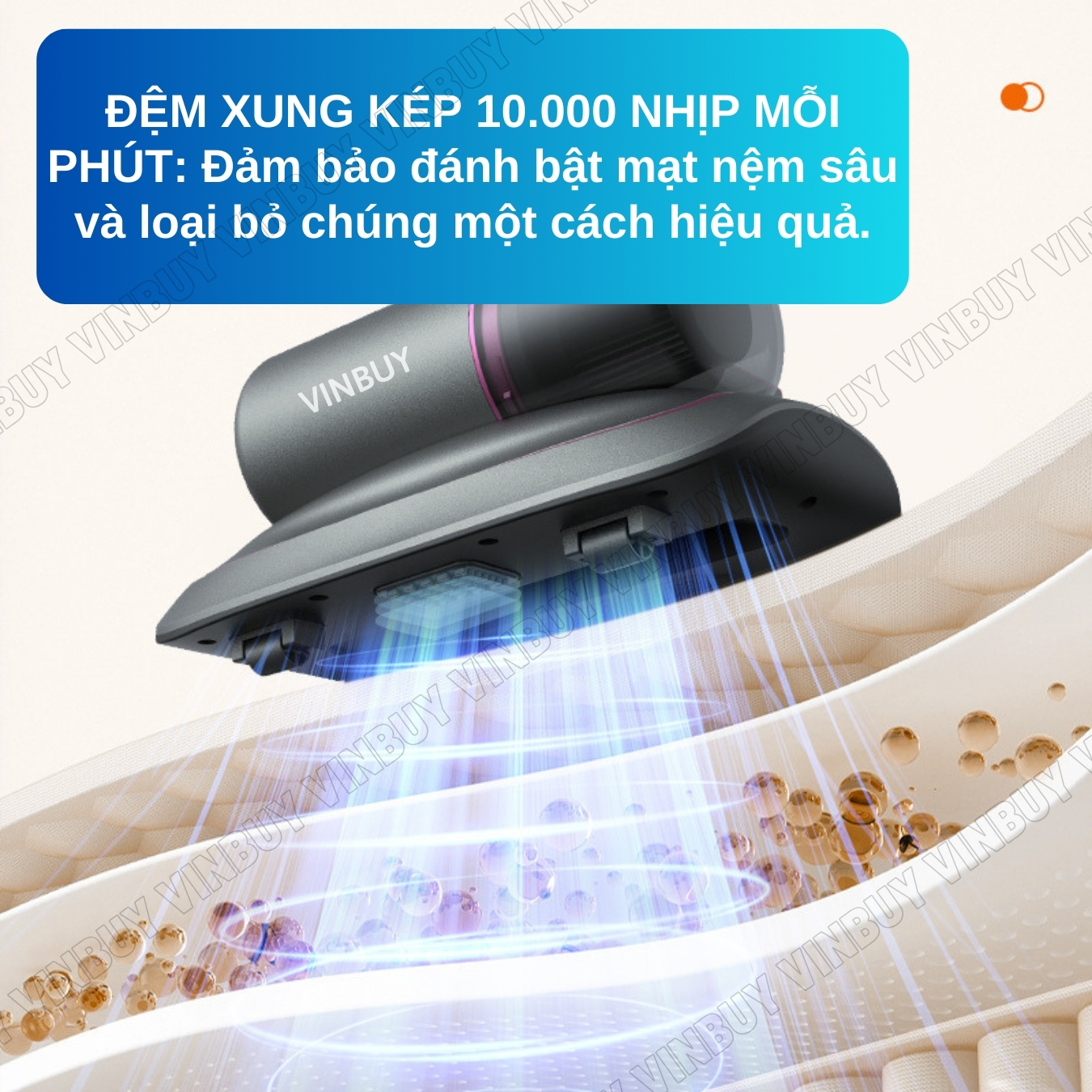 Máy hút bụi giường nệm diệt khuẩn UV, cầm tay pin sạc không dây lực hút mạnh 22000PA - Hàng chính hãng VINBUY