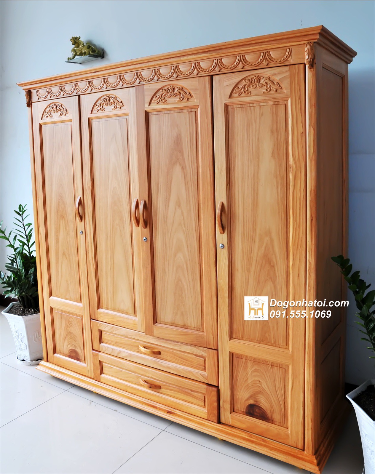 Tủ quần áo gỗ gõ đỏ tự nhiên 4 cánh hiện đại - TA249