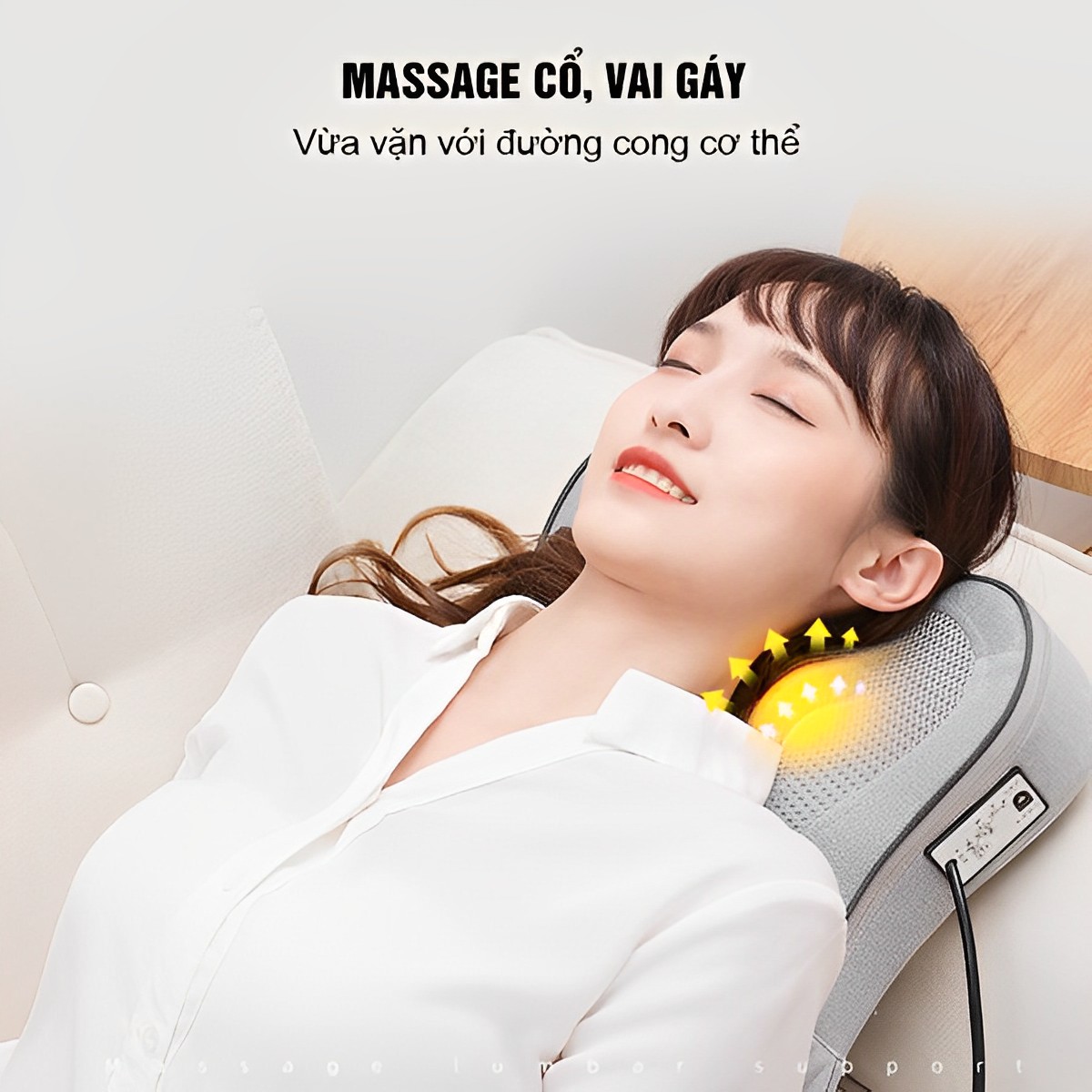 Máy massage lưng cột sống, gối massage lưng,gối mát xa cổ vai gáy Beame BM-V56 ,với con lăn 4D và nhiệt hồng ngoại giúp giảm căng thẳng mệt mỏi