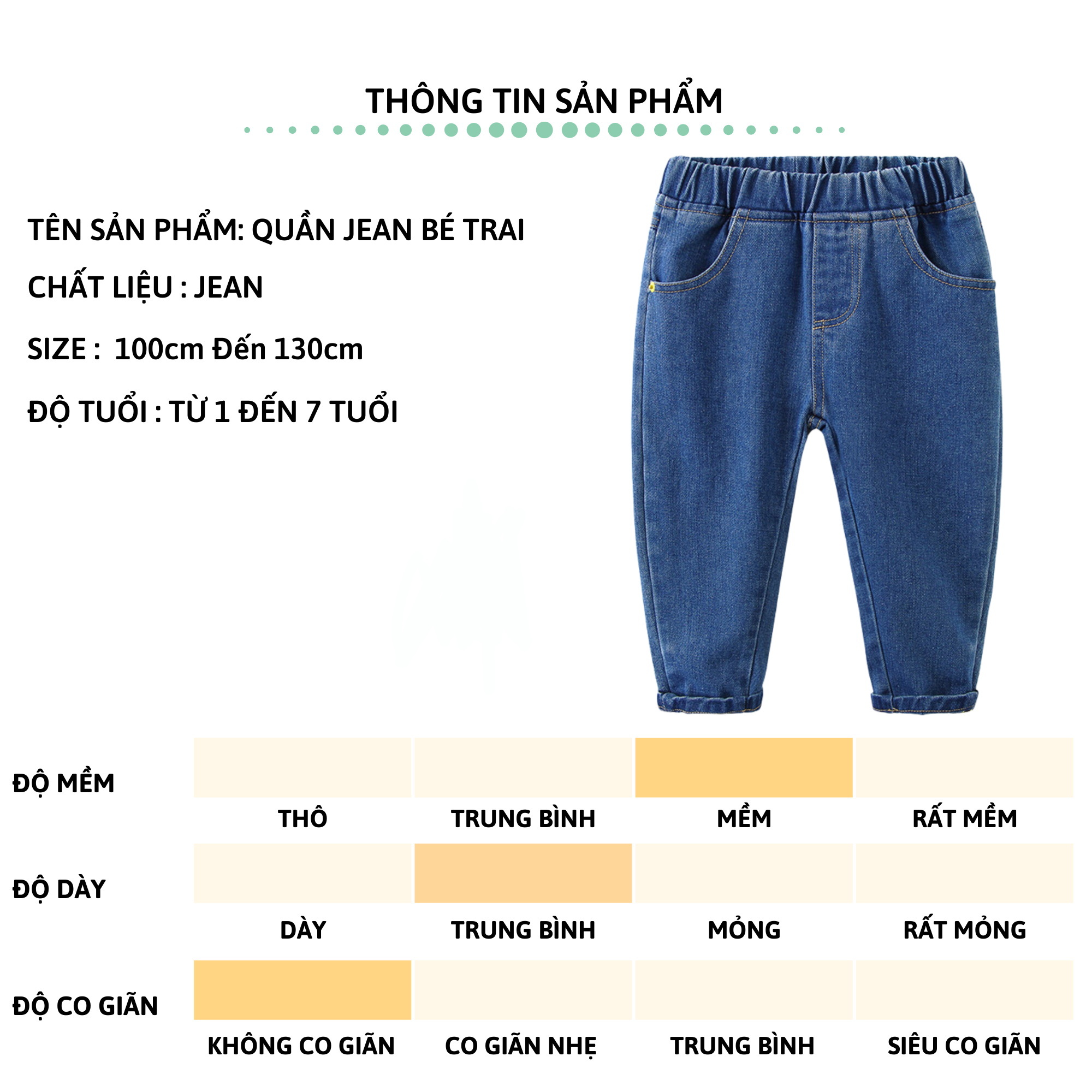 Quần jean dài bé trai 27Kids WELLKIDS quần bò mềm lưng chun nam cho trẻ từ 2-10 tuổi BLJE1