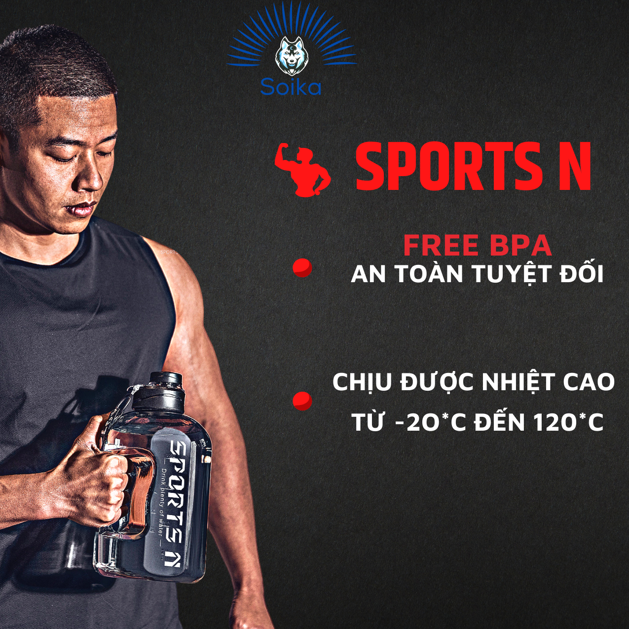 Bình Đựng Nước Chịu Nhiệt Độ Cao SOIKA 1.7L Và 2.7L Free BPA SW01