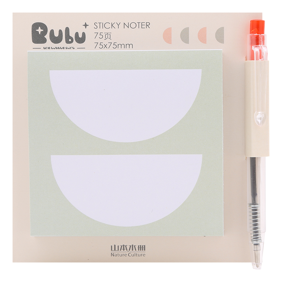 Giấy Note Vuông - Kèm Bút Bubu BLTP-0054 - Hình Nửa Hình Tròn