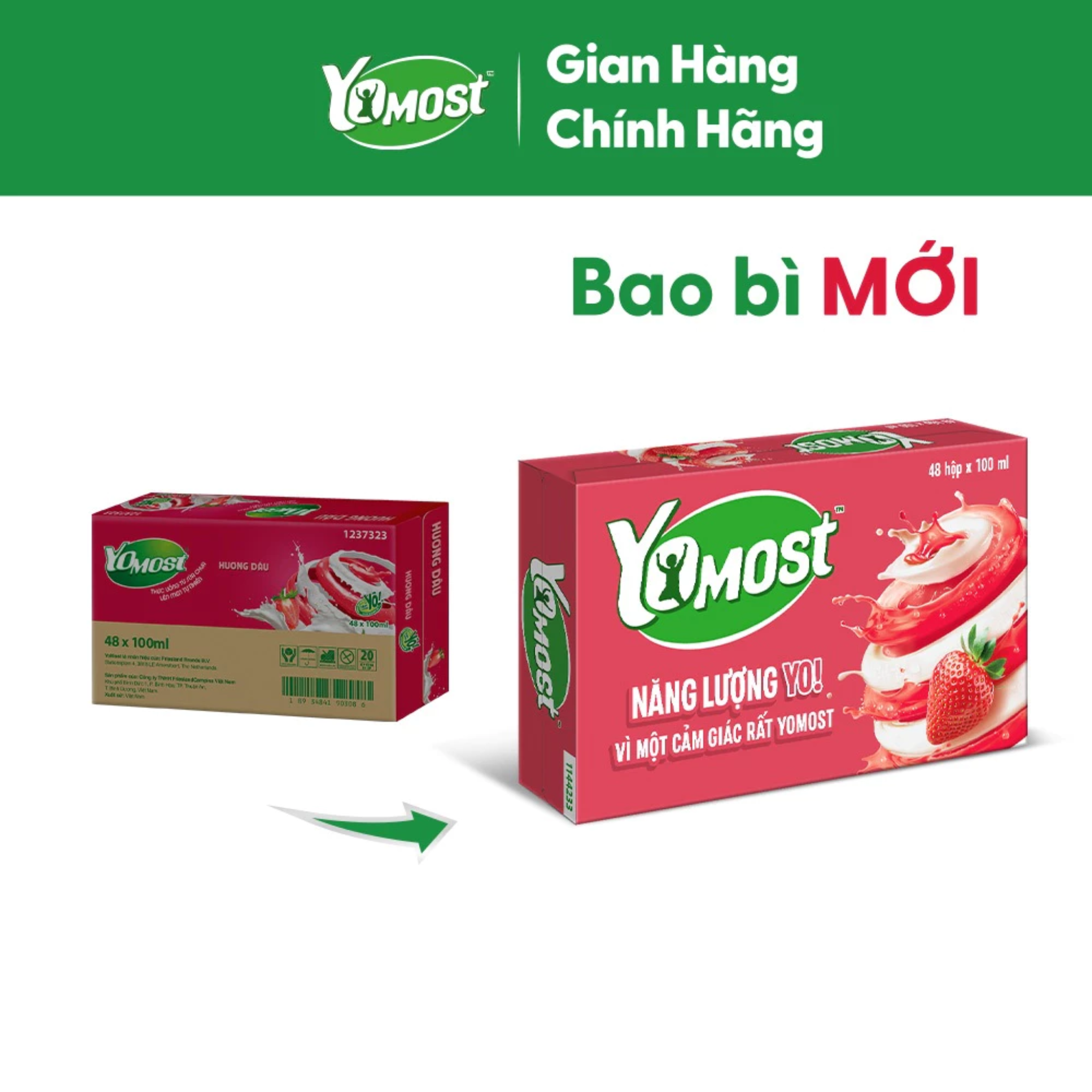 Thùng 48 Hộp Sữa chua uống Yomost vị dâu 100ml/hộp