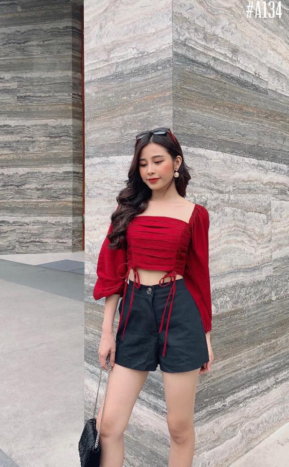 Áo croptop xếp ly cột nơ