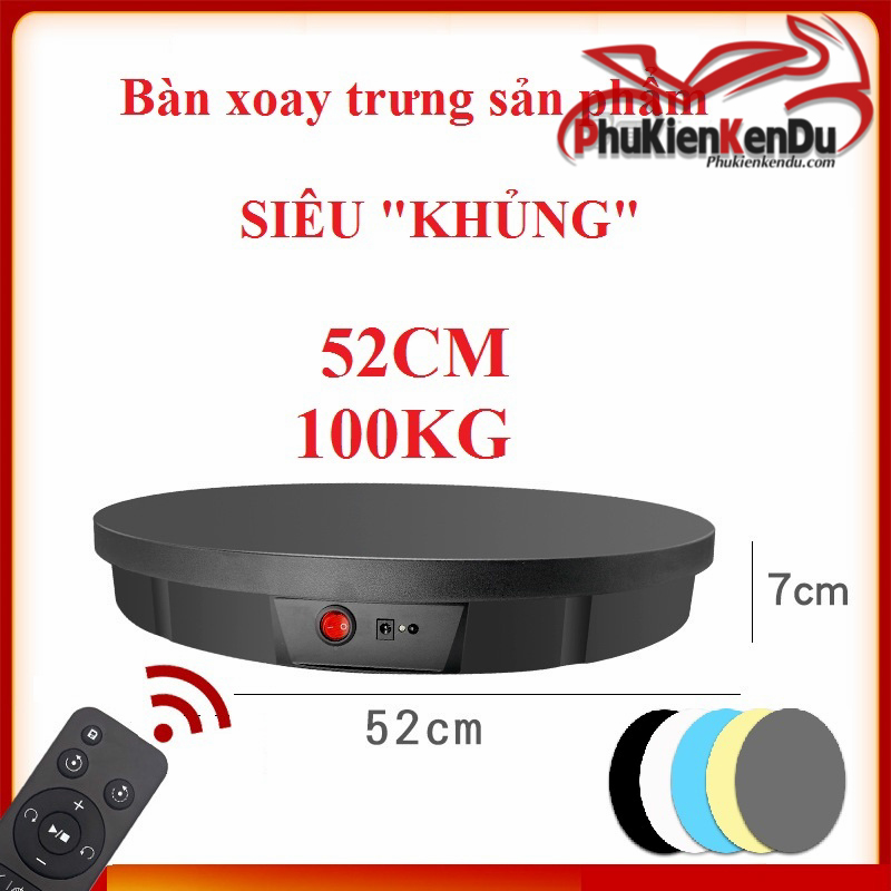 Bàn xoay trưng bày sản phẩm, đế xoay trưng bày sản phẩm, cao cấp 52cm, tải 100kg, có remote điều chỉnh tốc độ, dùng điện- Đen