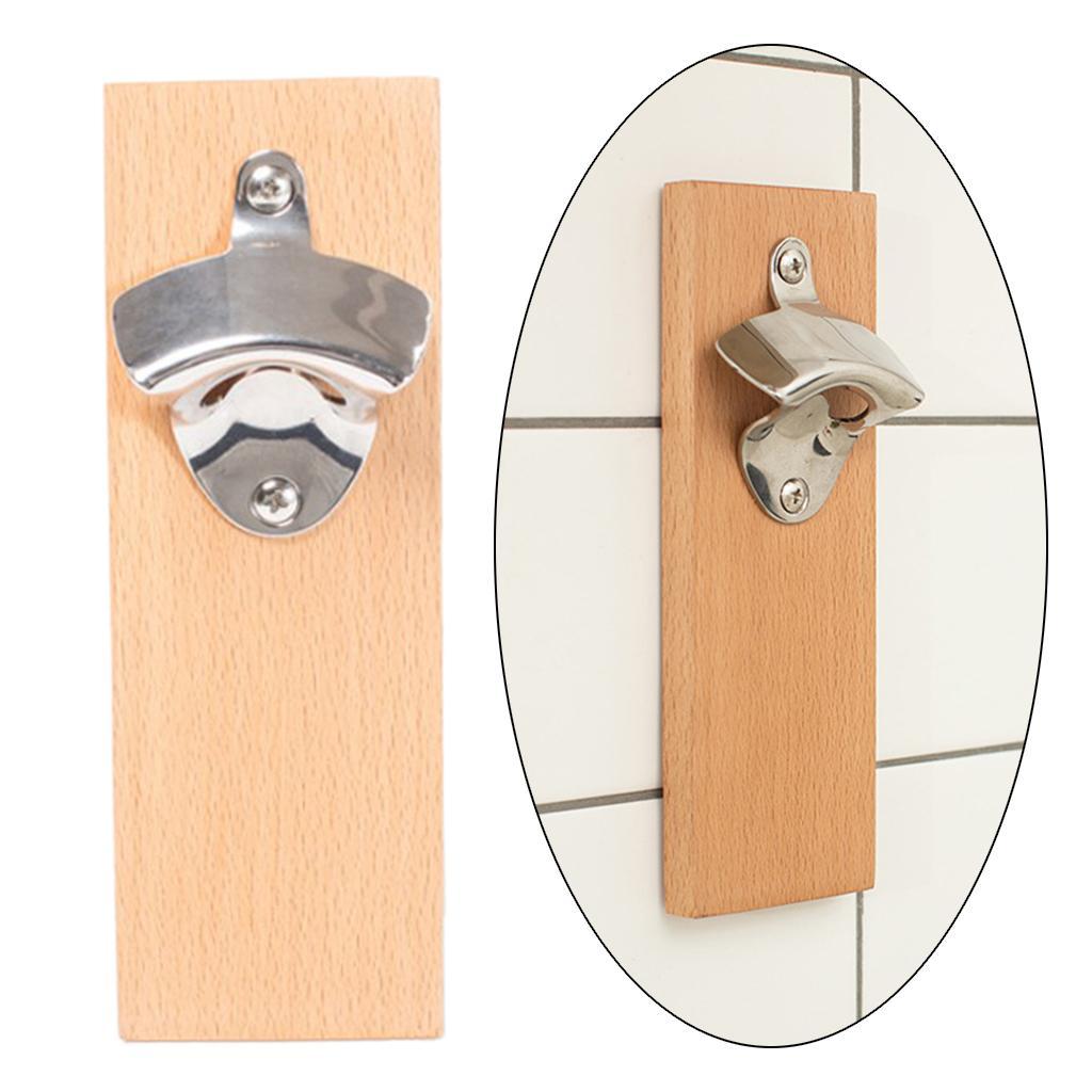 Wall Mounted Mounted Bottle Opener Beer Soda Bar Home Kitchen Beech