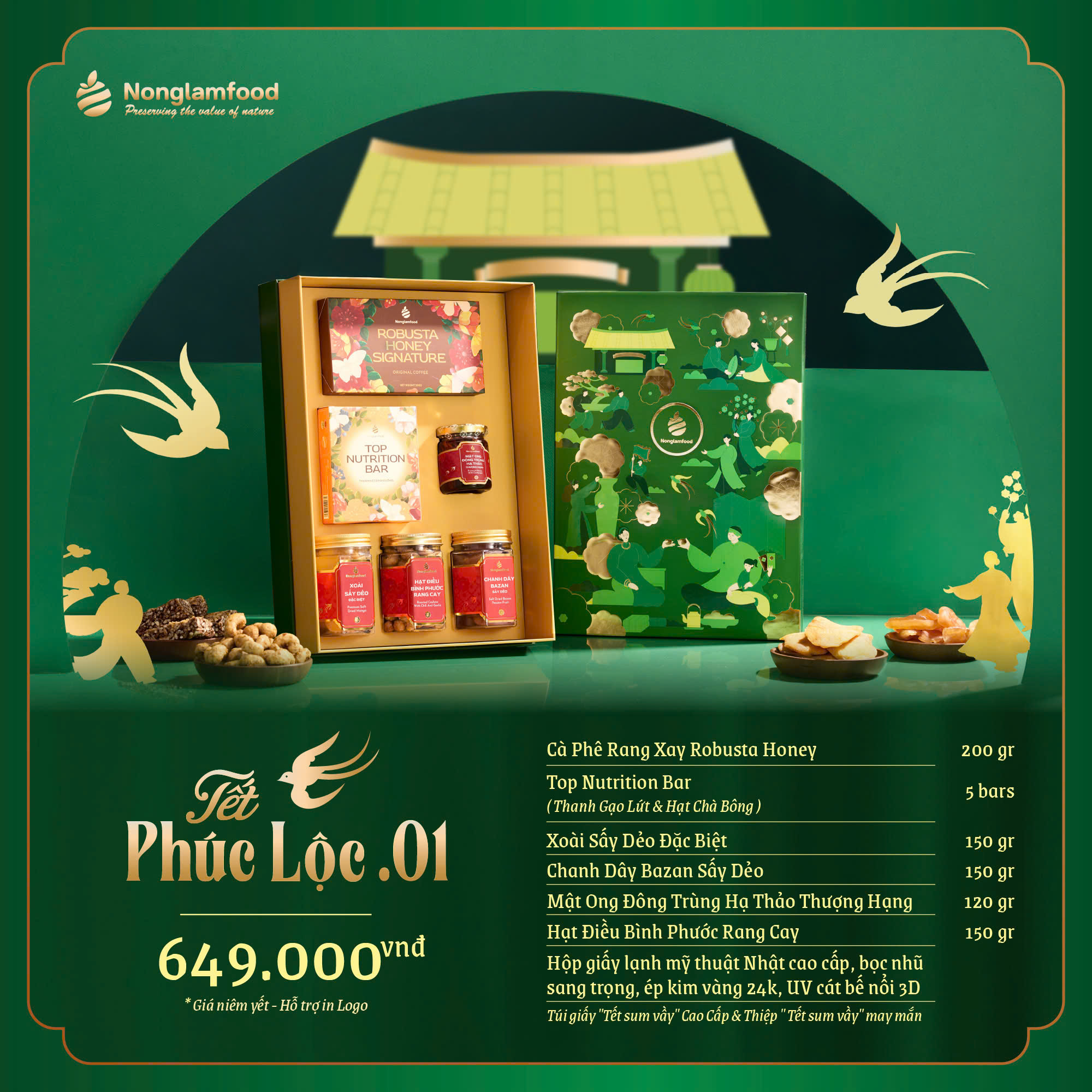 [BỘ QUÀ TẾT 2025] Set quà Tết Phúc Lộc 1 Nonglamfood | Hạt mứt tết cao cấp, quà tặng cho người thân