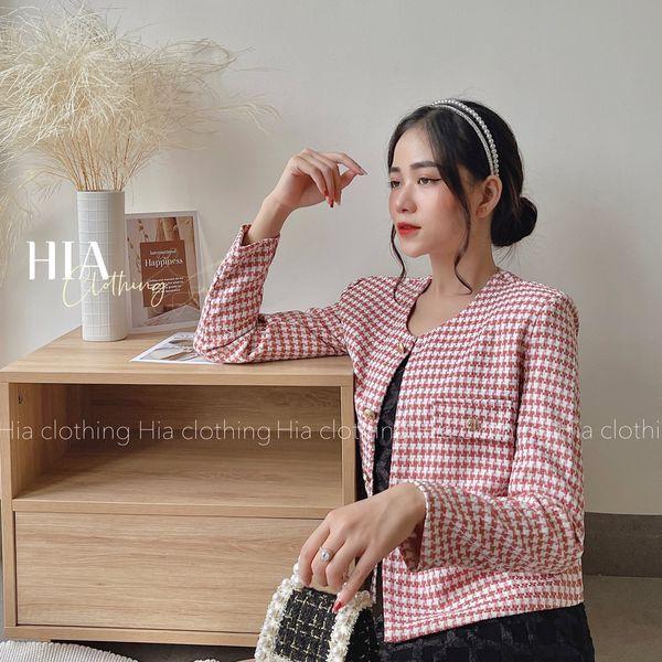 Áo Khoác Dạ Tweed Cao Cấp, Đính Cúc Đồng Cổ Tròn | Thiết Kế Độc Quyền| Chất Vải Thoáng Mát, Đi Làm, Đi Chơi HIA Clothing