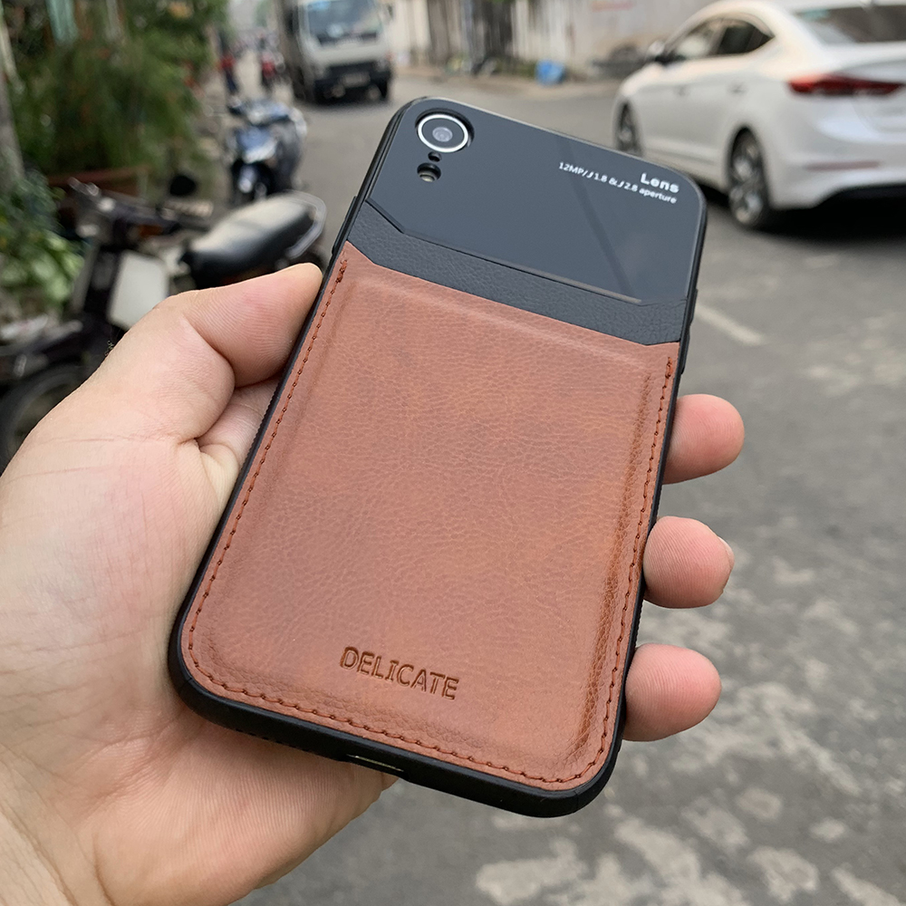 Hình ảnh Ốp lưng da kính cao cấp dành cho iPhone XR - Màu vàng nâu - Hàng nhập khẩu - DELICATE