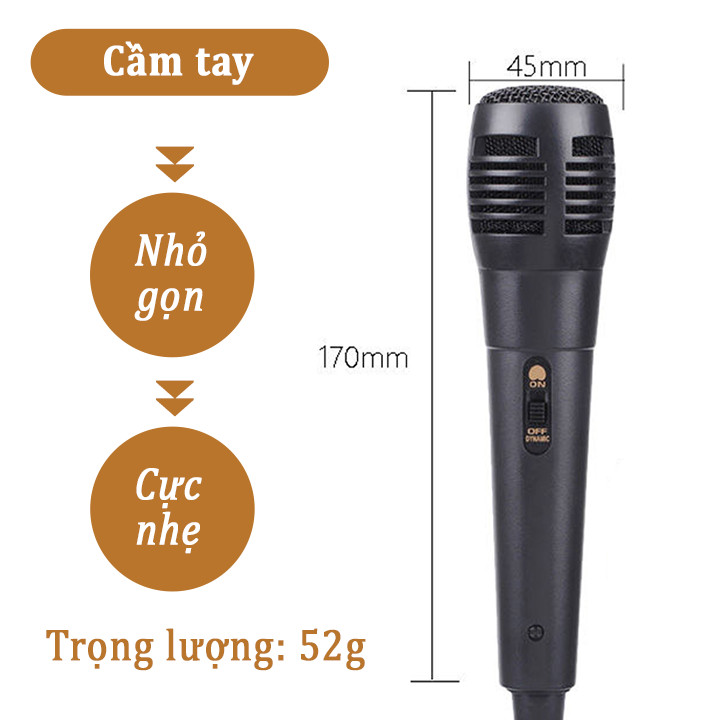 Micro có dây karaoke jack 6.5mm nhỏ gọn dùng cho loa bluetooth, loa di động