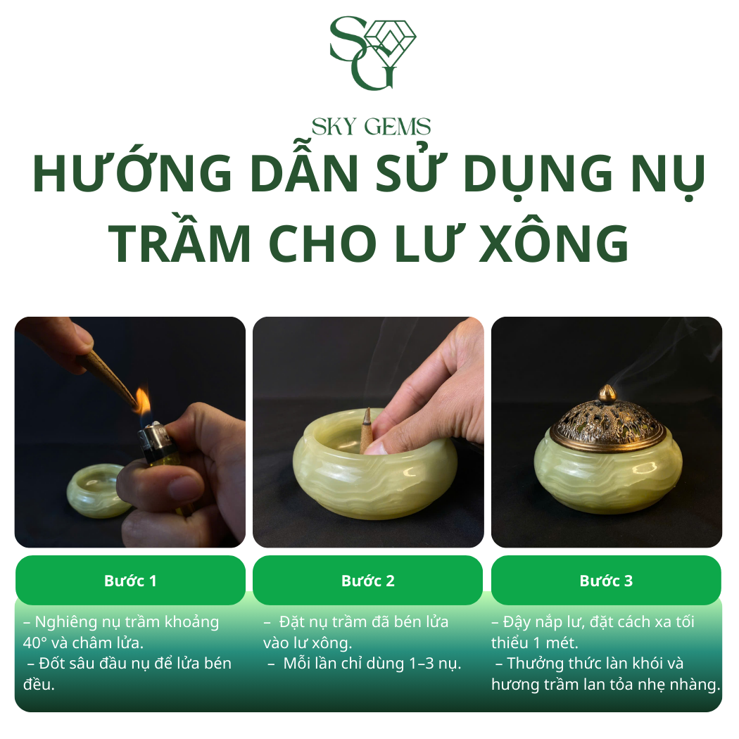 Lư Xông Trầm Ngọc Onyx Xanh và Trắng – Cao 7cm, Đường Kính 10cm – Khói Đẹp, Bền, Sang Trọng