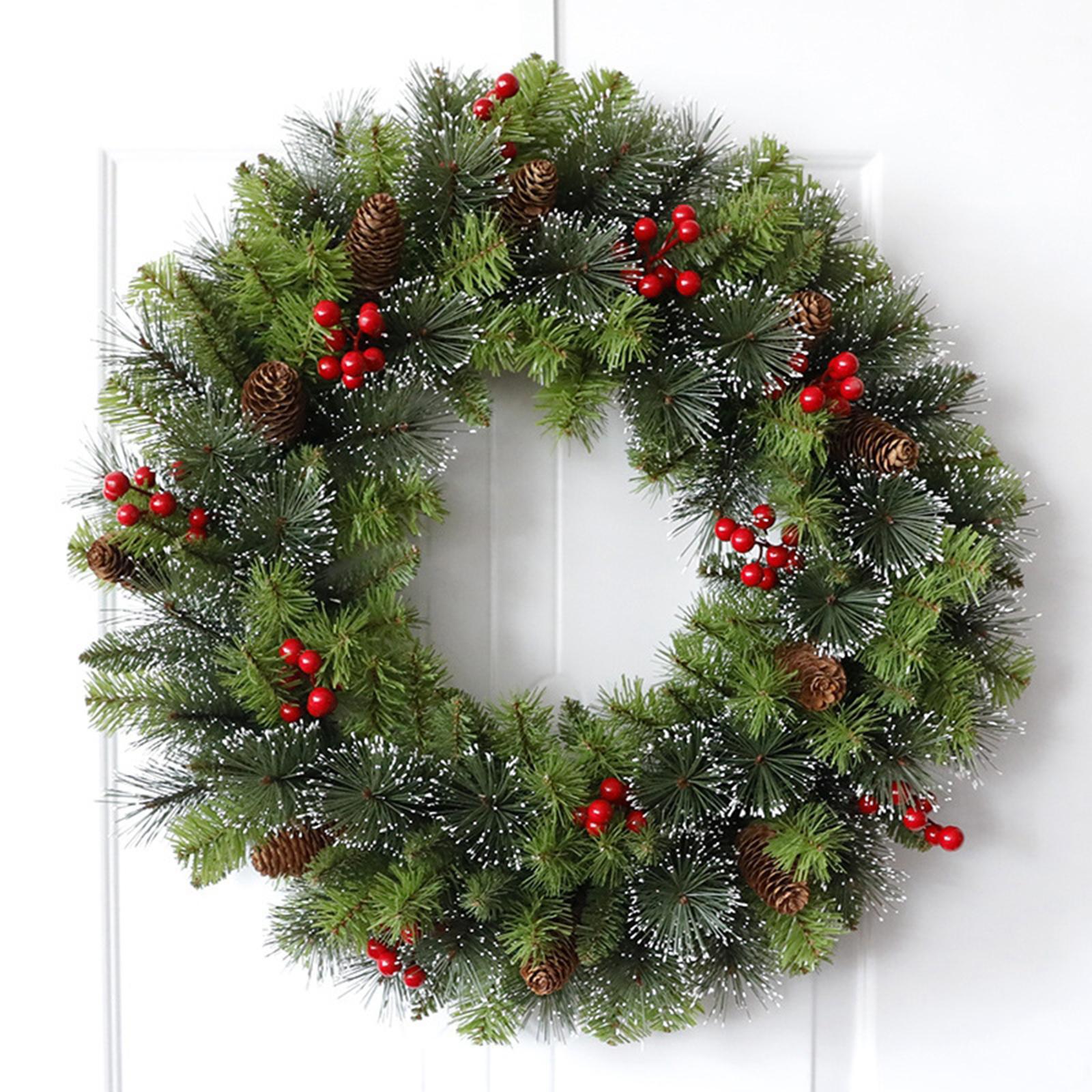 Artificial Wreath Christmas Ornament Wall Hanging for Door Window Party Xmas Decoration