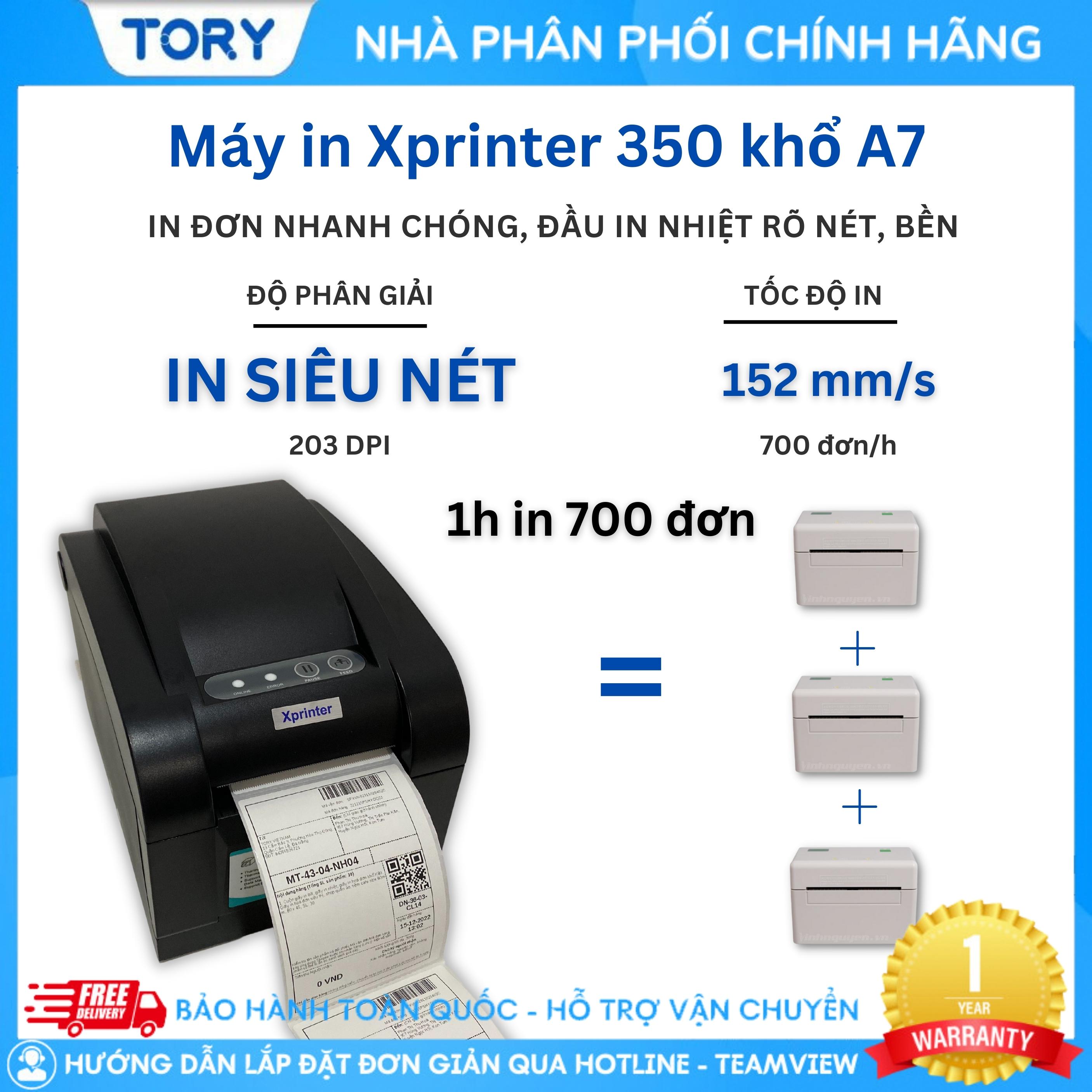 Máy in tem nhãn, mã vạch Xprinter XP-350B cổng USB. Máy in đơn hàng, in tem, in vận đơn TMĐT khổ A7