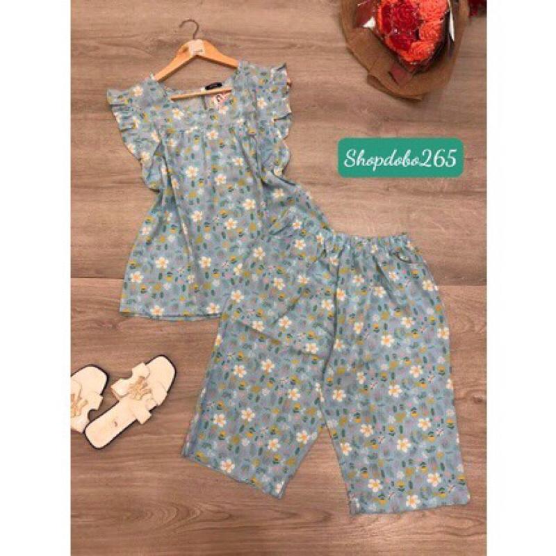 Đồ bộ nữ,đồ ngủ mặc nhà lửng vải lụa tay cánh tiên họa tiết hoa nhí thời trang size 45-57kg.