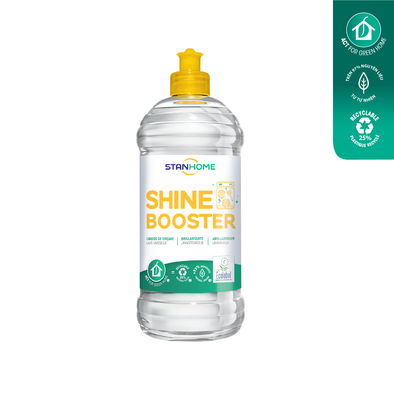 Hình ảnh Nước làm bóng, trợ xả cho máy rửa bát Shine Booster Stanhome tiêu chuẩn Ecolabel Châu Âu 750ml/chai