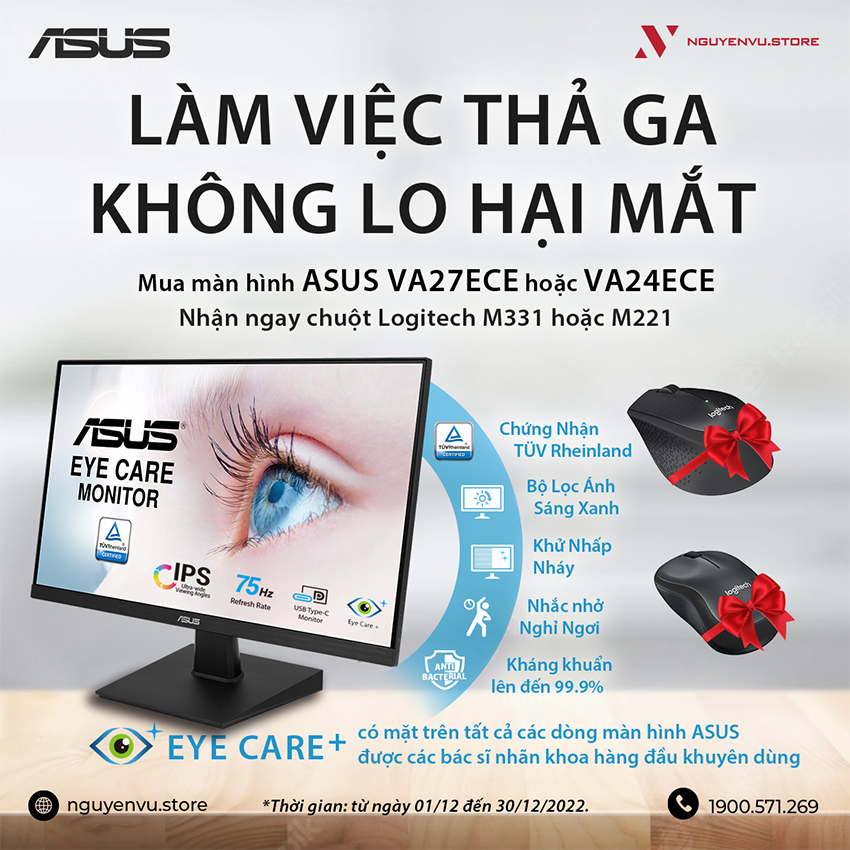 Màn hình Asus VA24ECE 23.8 inch FullHD 5ms 75Hz IPS - Hàng Chính Hãng