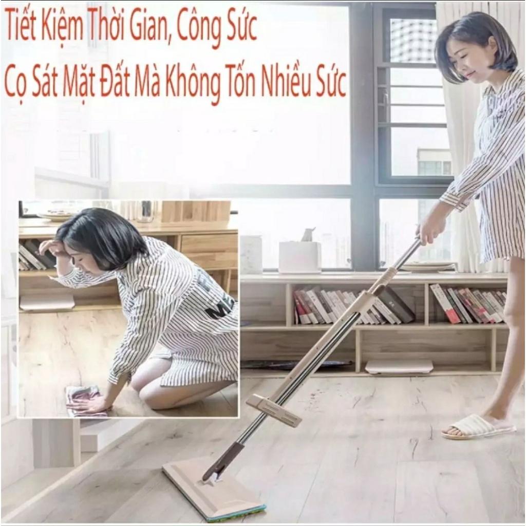 Cây Lau Nhà Thông Min Thiết Kế Tự Vắt Không Làm Bẩn Tay, Chất Liệu Nhựa ABS ,Tặng 2 Miếng Lau Thay Thế