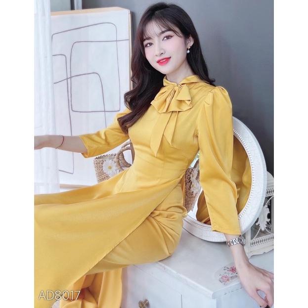 Áo dài nơ cổ lụa tuyết nhung
