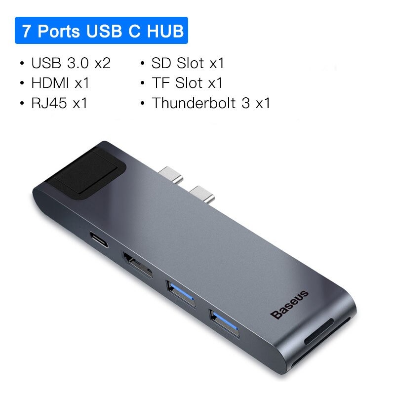 Hub chuyển Baseus Thunderbolt C Pro 7 in 1 Smart Hub cho Macbook Pro 2016/ 2017/ 2018 - Hàng Chính Hãng