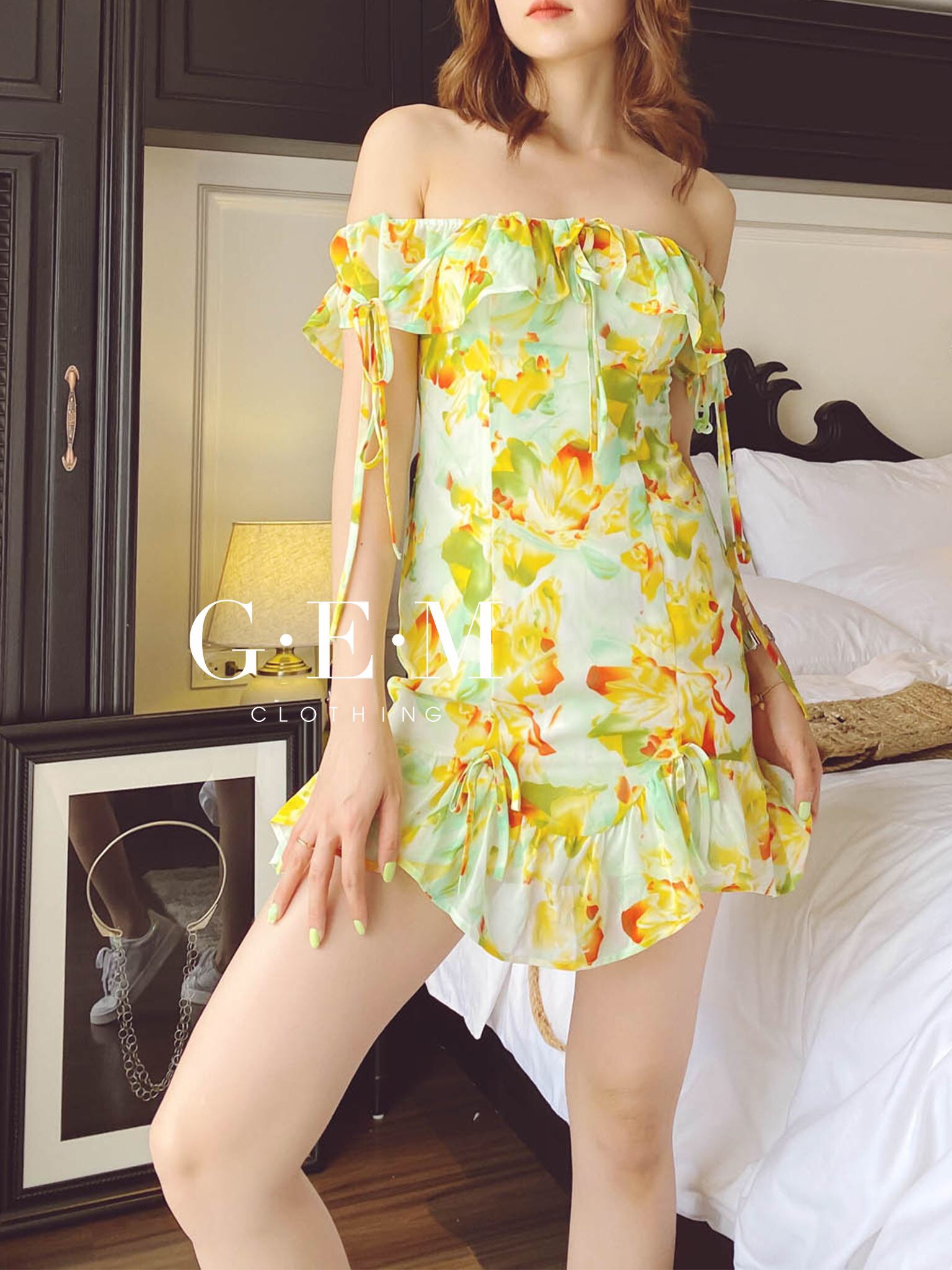 Đầm dây hoa vàng xanh Sora Dress Gem Clothing SP0060247