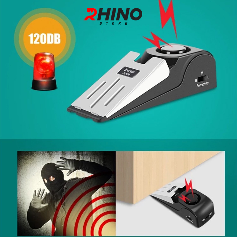 (Sẵn Pin) Chuông chặn cửa, kẹp cửa chống trộm Rhino C02 120DB cảnh báo lớn hàng chính hãng