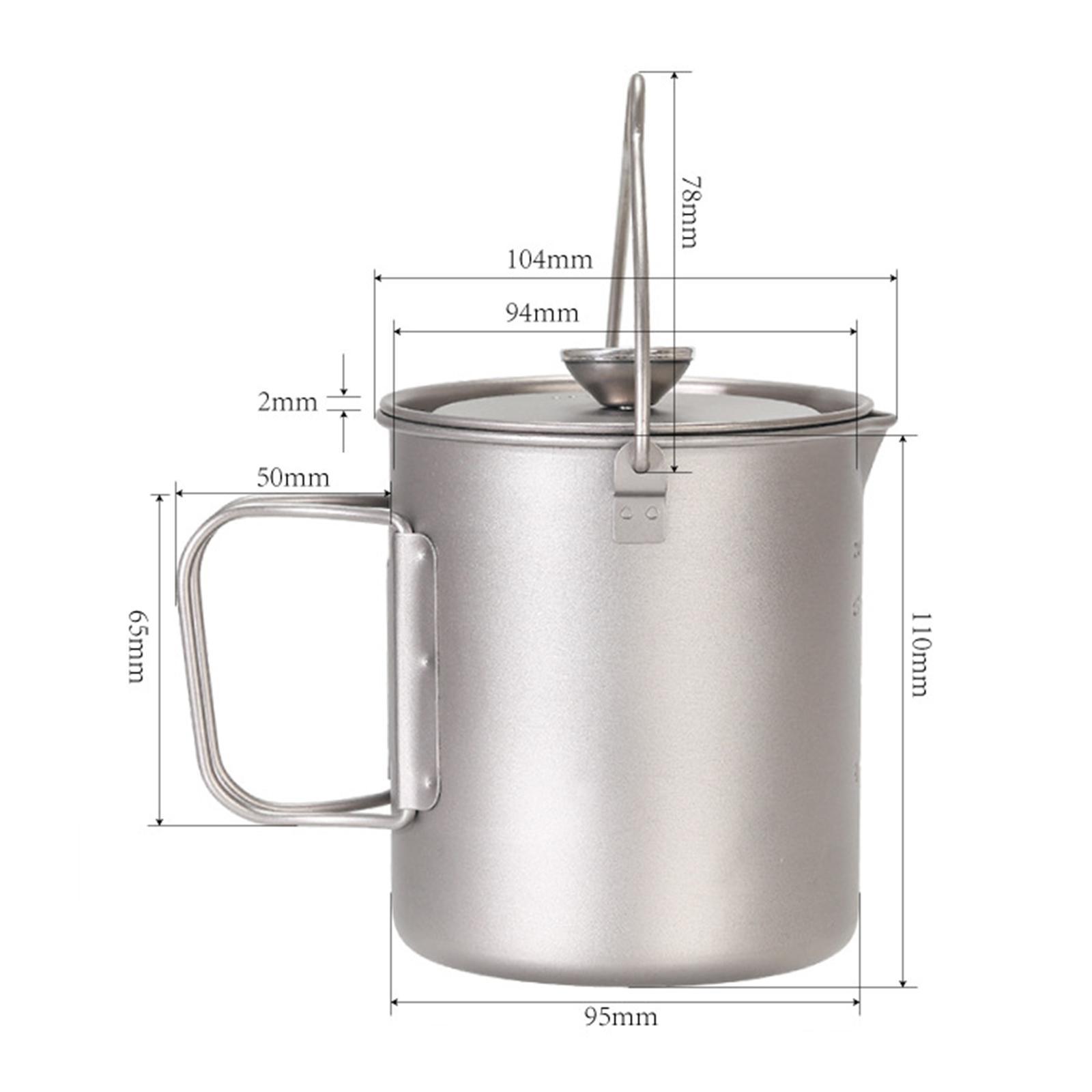 Pot with Lid Teakettle Cookware 750ml with Filter Coffee Maker Titanium Coffee Cup Mug for Camp Mountaineering Cooking Outdoor
