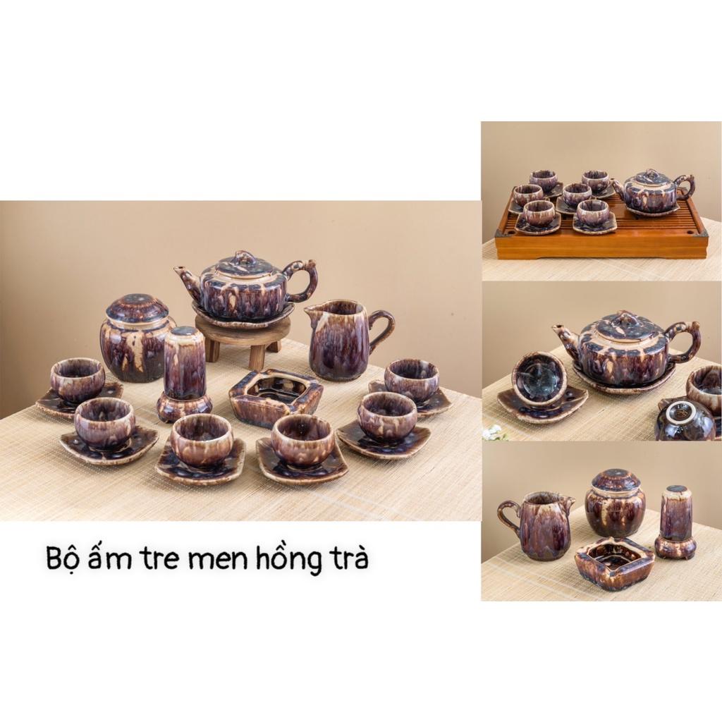 Bộ Ấm Chén Uống Trà Men Hồng Trà Gốm Bát Tràng An Toàn Đến Sức Khỏe