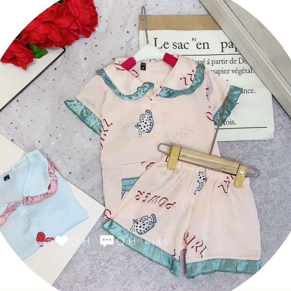 Đồ bộ bé gái, bộ pijama cho bé gái size 16-26kg chất lụa satin mềm mát