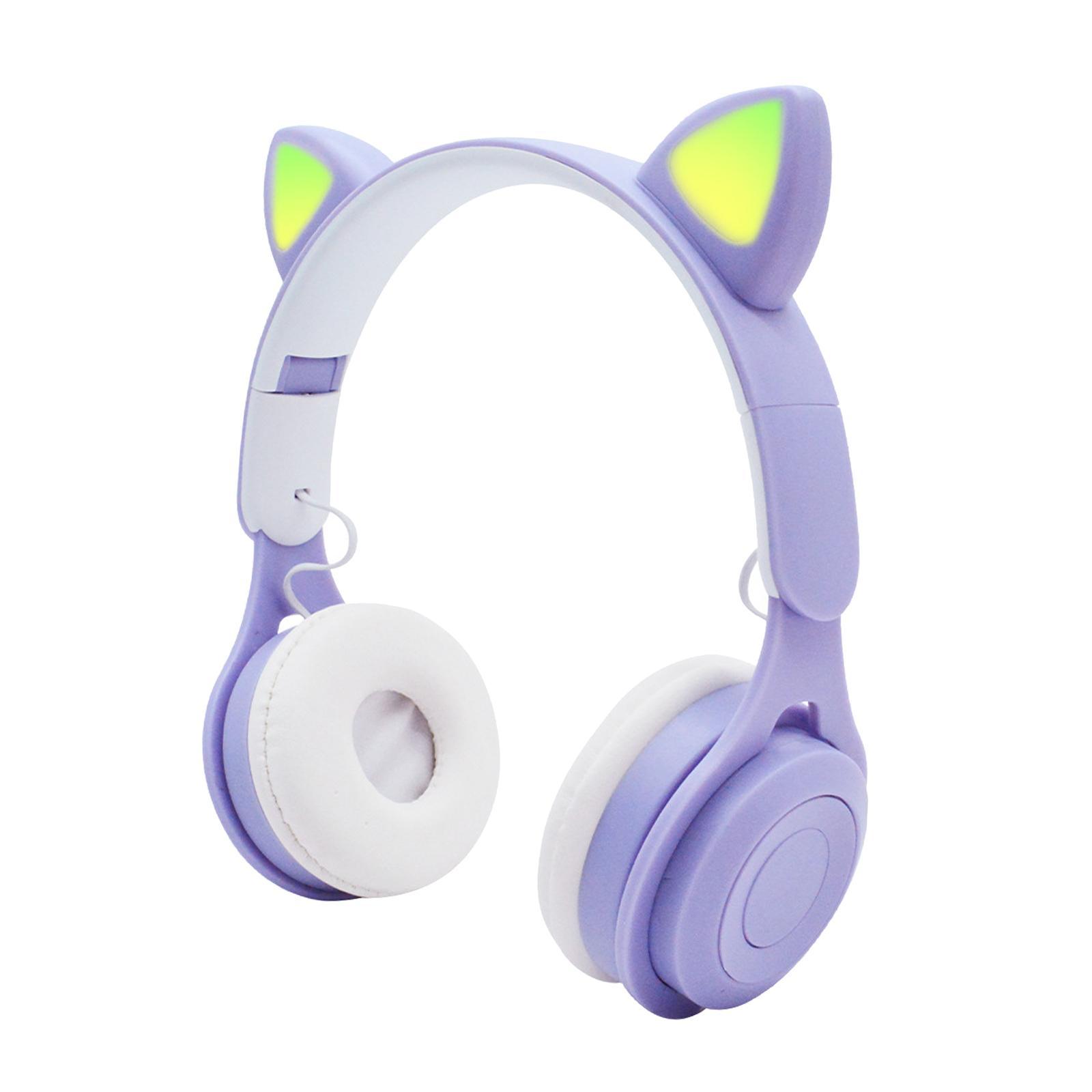 2Sets Cat Ear LED Light Up Wireless Foldable Headphones Over Ear with Mic