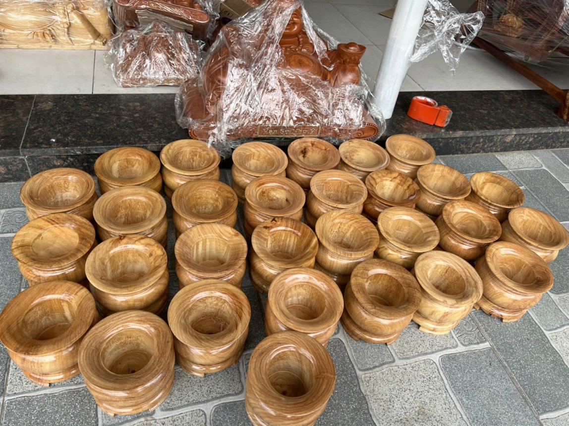 Bát nhang - lư hương gỗ gõ nguyên khối 18 CM