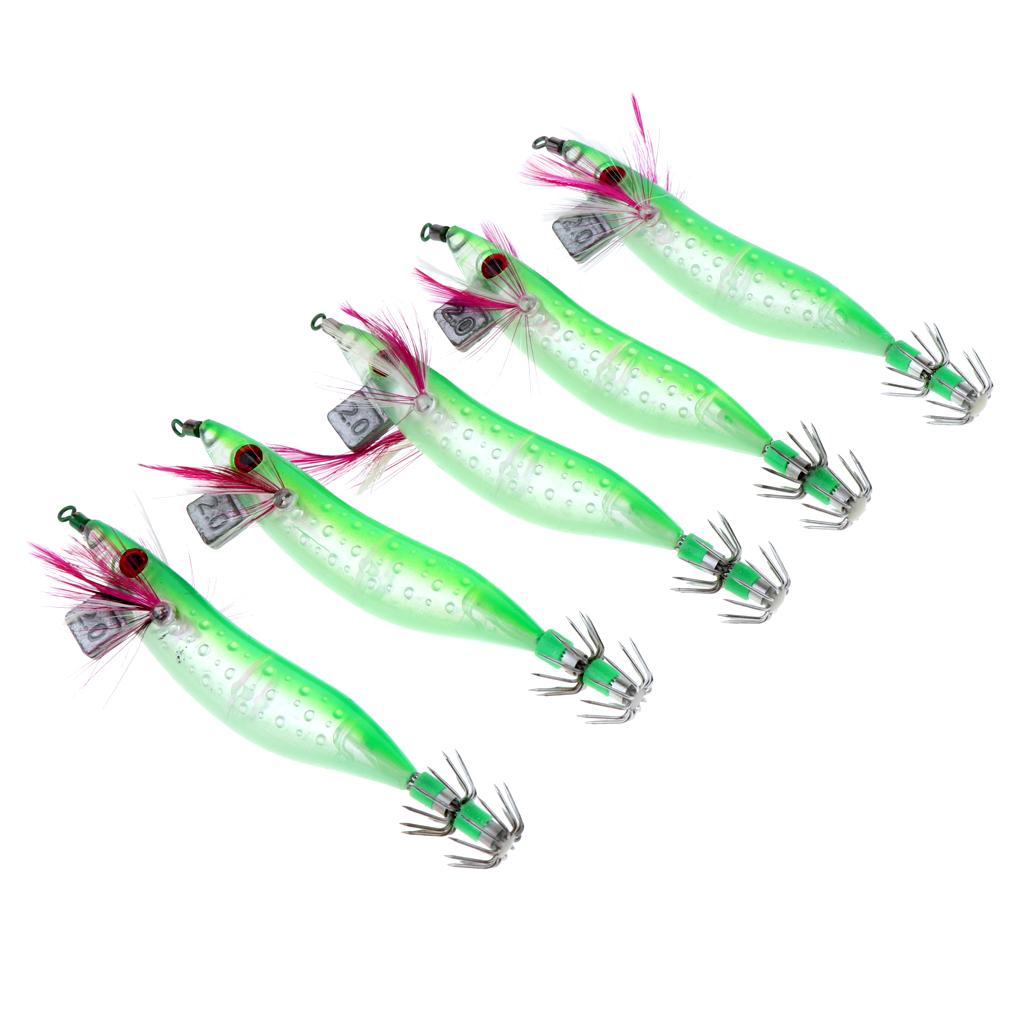5pcs Luminous Squid Jigs Saltwater Fishing Lures Octopus Squid Hooks
