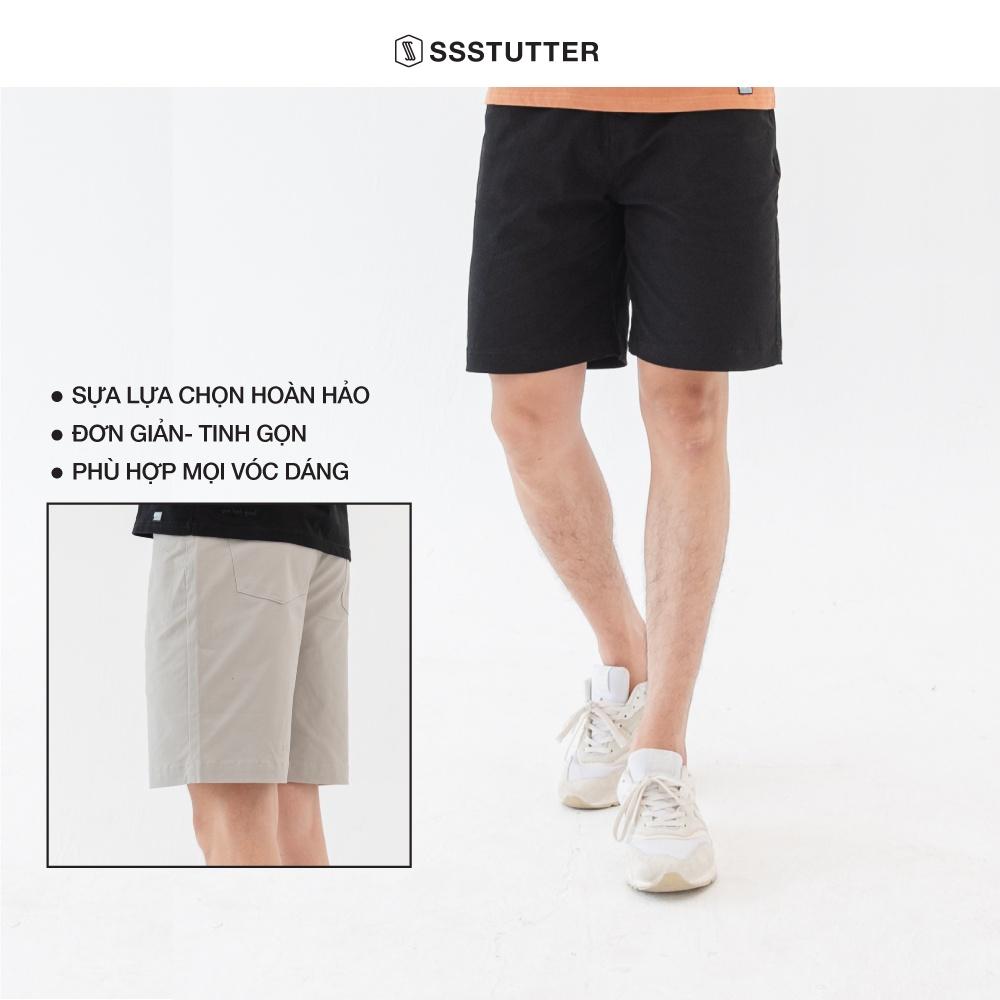 Quần Short Nam gấu quần được thêu chữ nổi SSStutter vải kaki dày dặn đứng dáng 3 màu Khaki Shorts
