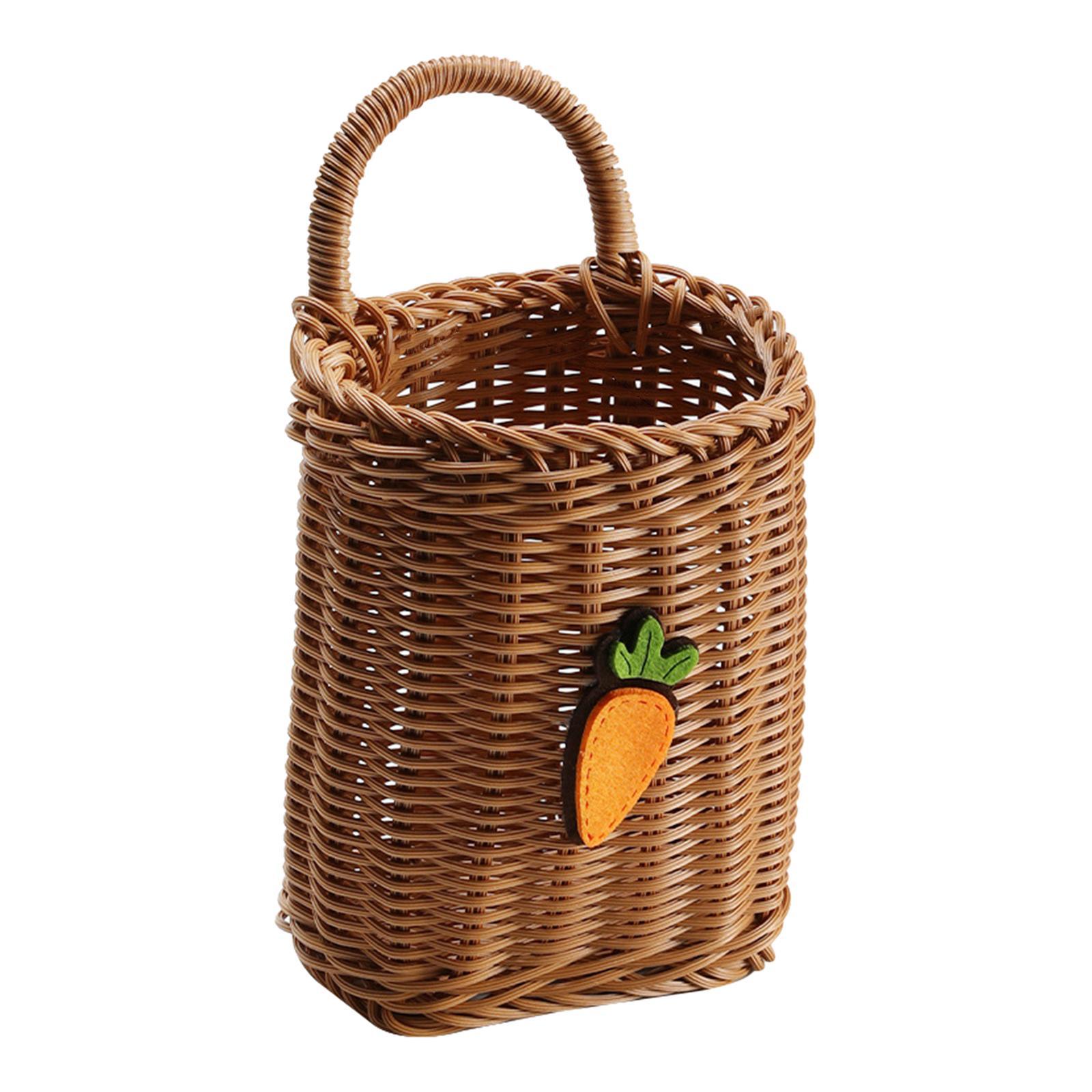 Wall Hanging Basket Holder Decorative Toiletries Sundries Home Vegetables Cabinet with Handle Bathroom Key Balcony Kitchen Woven Wall Basket