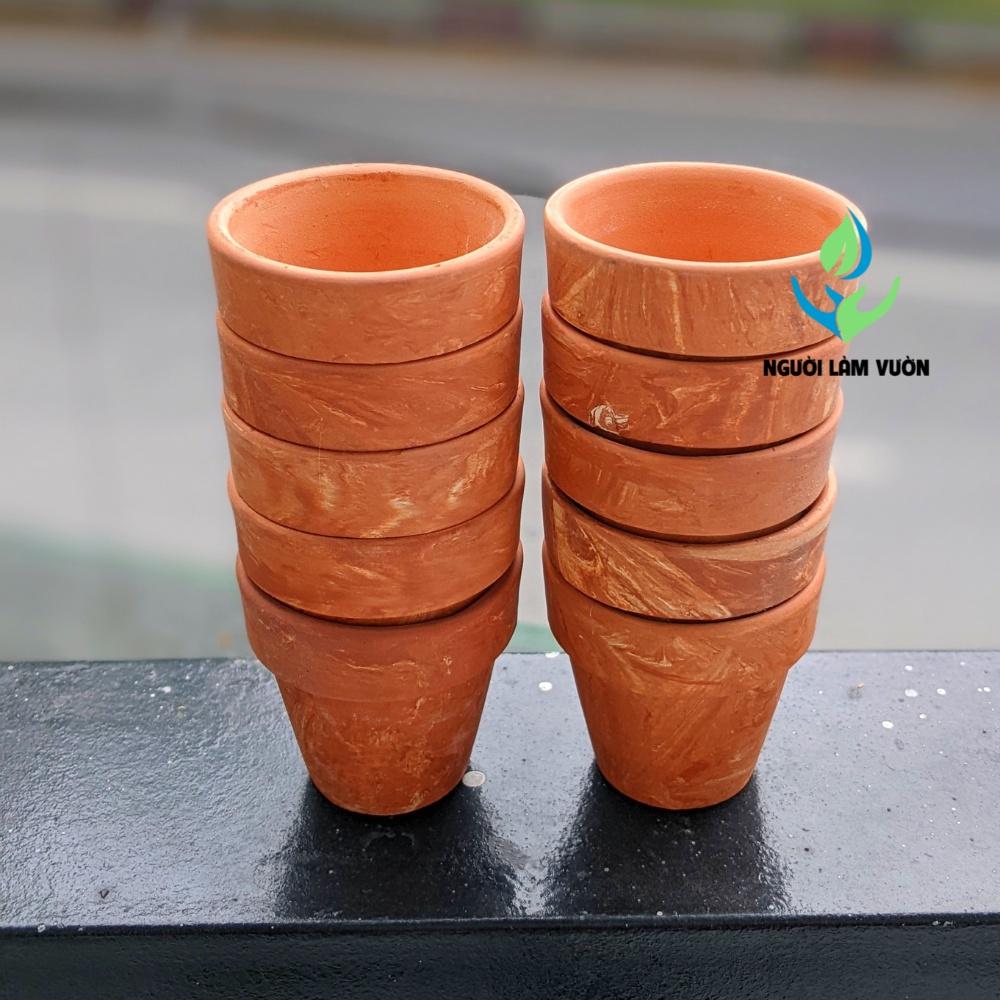 Combo 10 chậu đất nung mini kiểu ly gờ size 5x5cm họa tiết marble thích hợp trồng sen thụ mini, thạch lan, lithops