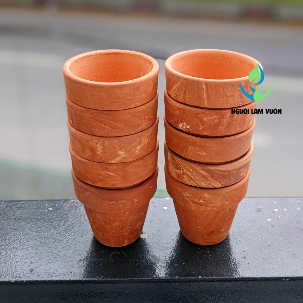 Combo 10 chậu đất nung mini họa tiết marble trồng sen đá - thoát nước tốt - lên màu đẹp size 5x5mm