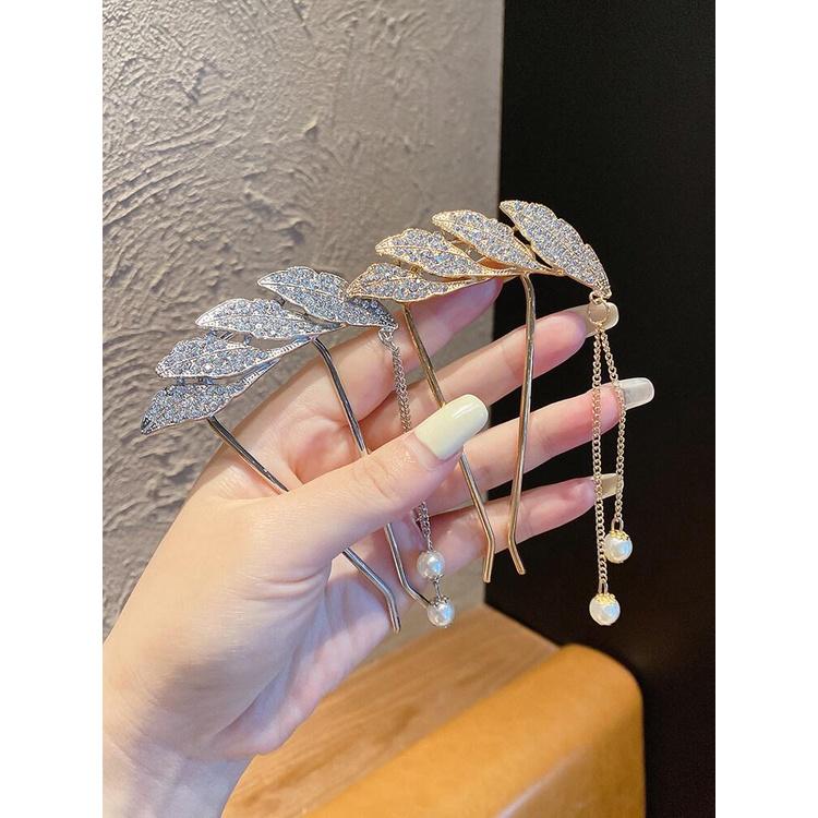Trâm Cài Tóc Đính Đá Nhân Tạo Hình Lông Vũ Sang Trọng Phụ Kiện Tóc Xu Hướng Thời Trang Hàn Quốc