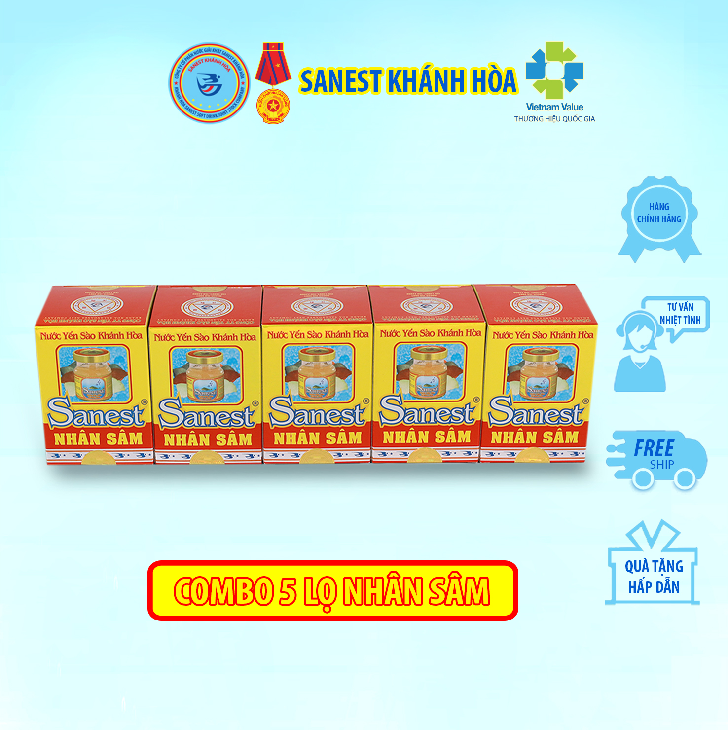 Nước Yến sào Khánh Hòa Sanest Nhân sâm đóng lọ 70 ml