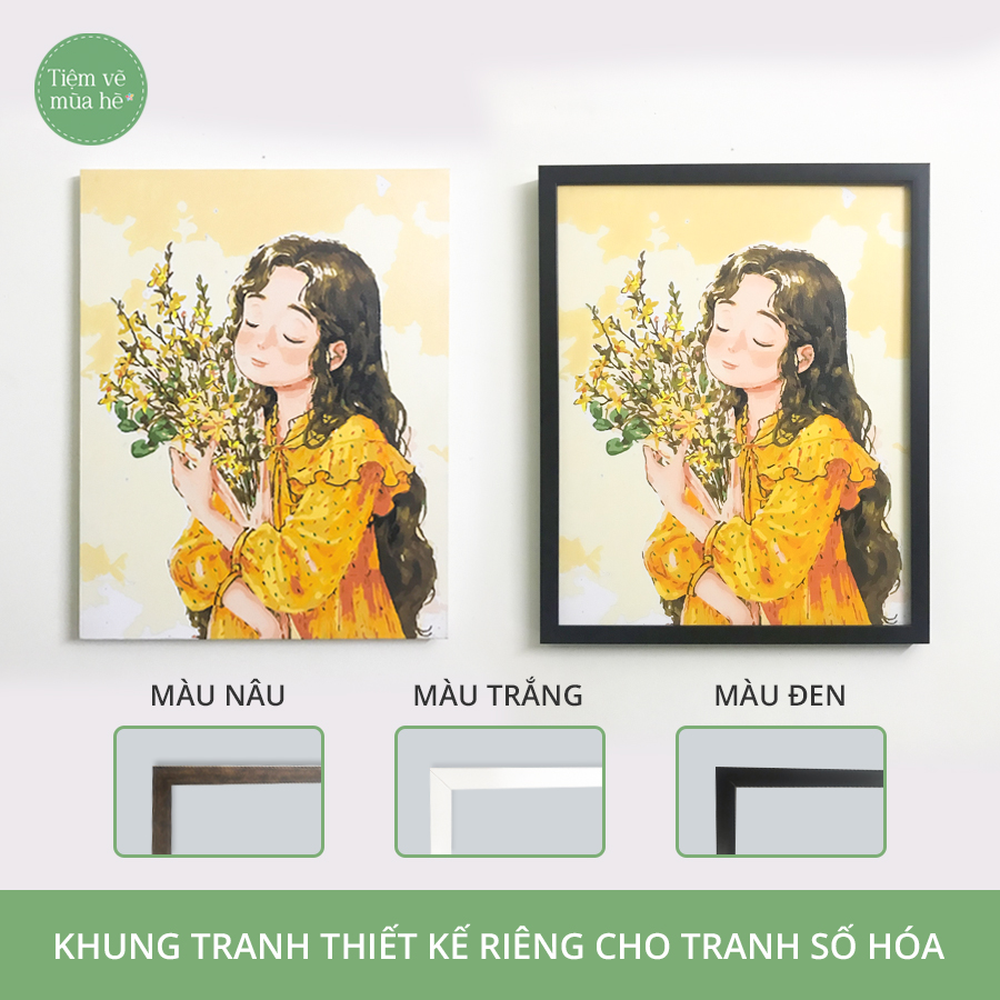 Khung ngoài tranh số hóa (Tranh tô màu theo số) Kích thước 40x50cm 3 màu cơ bản