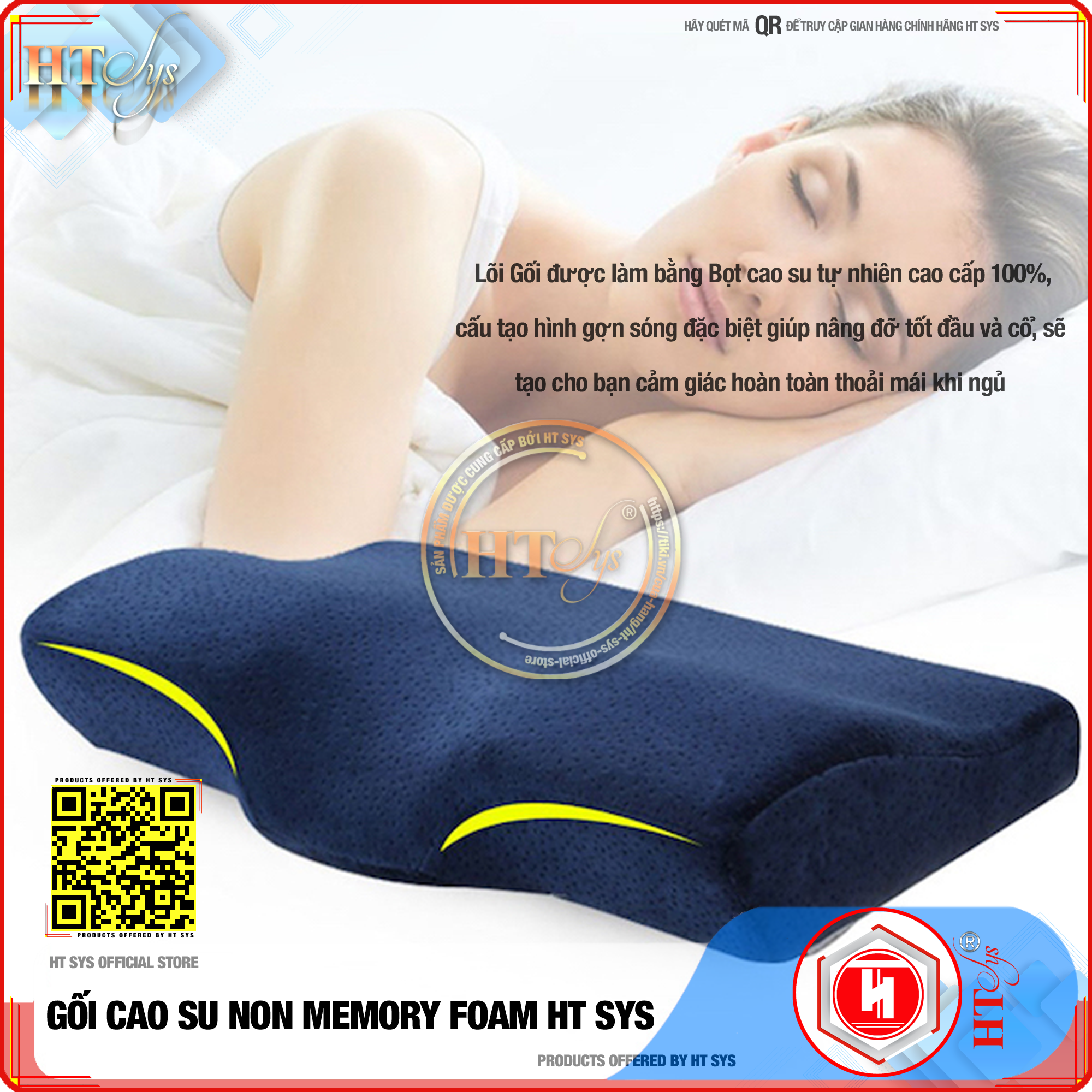 Gối ngủ cao su non HT SYS - Ruột gối Memory Foam công nghệ Nhật Bản - Gối giúp ngủ nhanh , chống mỏi vai gáy - Mang đến giấc ngủ ngon cho mọi nhà