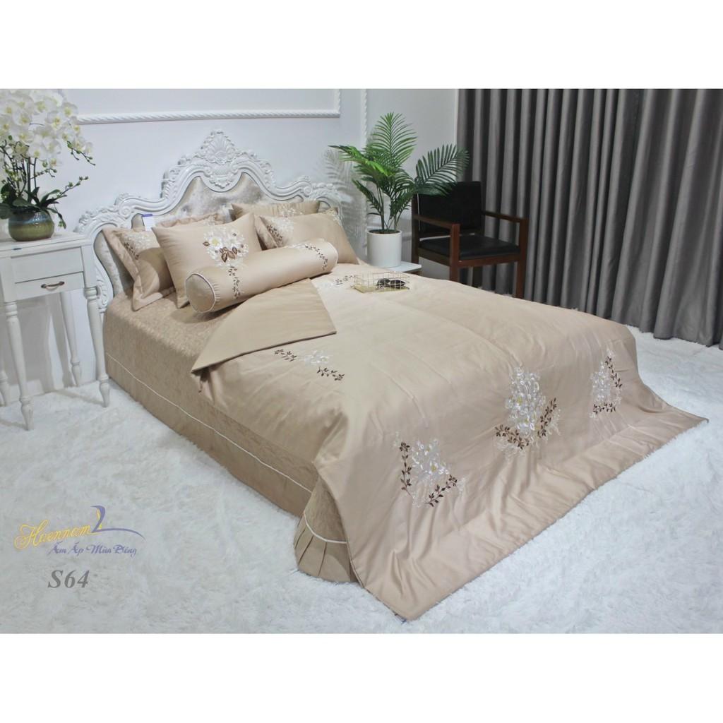 Set Chăn Ga Cotton Lụa Thêu 7 Món cao Cấp Cho Mùa Cưới