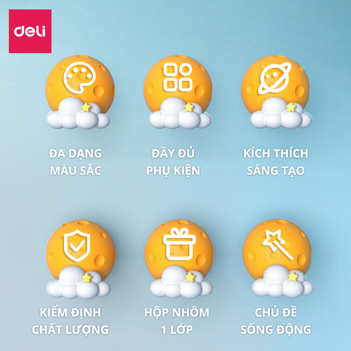 Hộp Bút Màu Tô Vẽ Tranh Cho Bé Đầy Đủ Các Dạng Màu Deli - Kèm Sticker Khay Pha Màu Tẩy Bút Chì Gọt Bút Đi Nét Tranh Tô Màu - Quà Tặng Cho Bé 