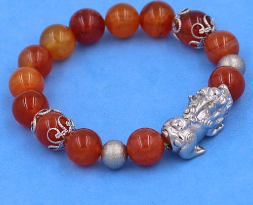 Chuỗi tay Tỳ Hưu inox VVROTHTRHKHB10 - Chuỗi đeo tay Đá Vân Rồng Đỏ size 10 ly - hợp mệnh Hỏa, mệnh Thổ
