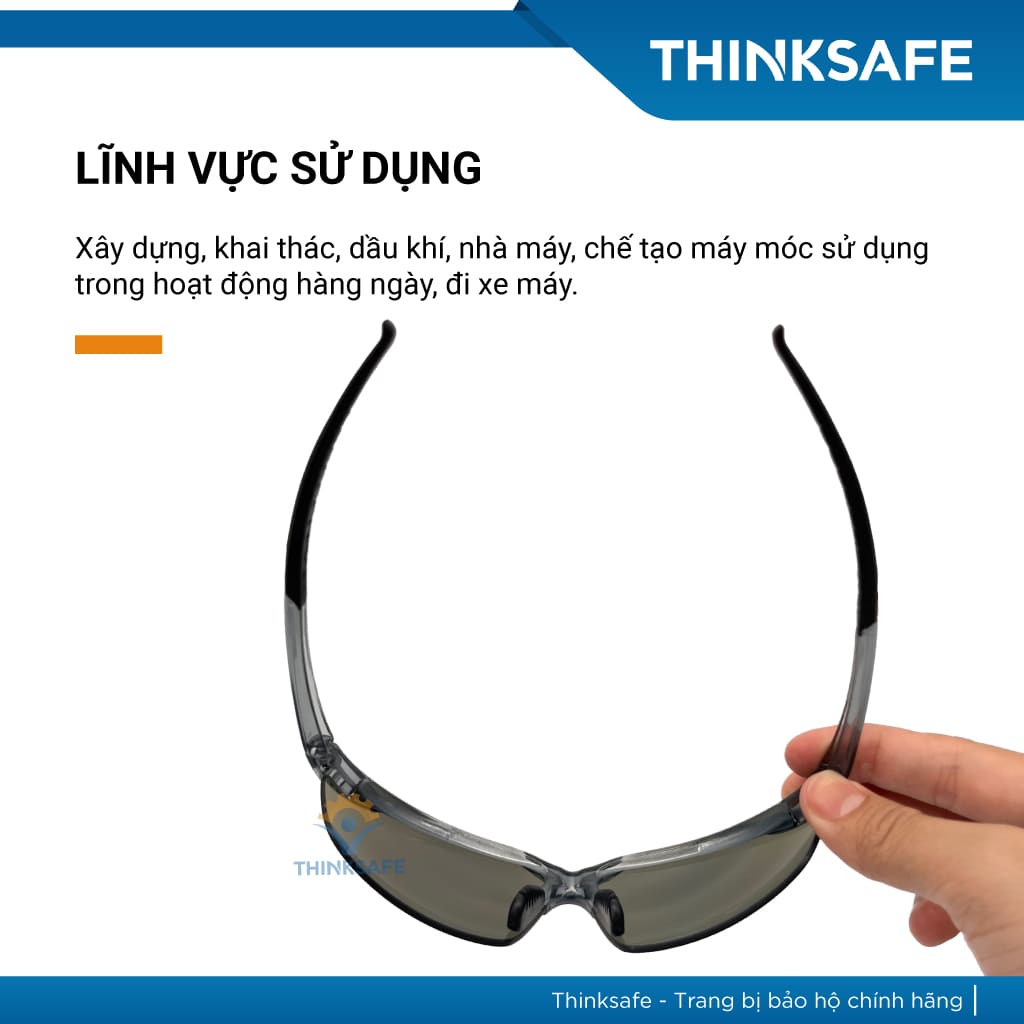 Kính bảo hộ King's Thinksafe, mắt kiếng bảo hộ chống bụi, siêu nhẹ, chống tia uv đi đường, ôm khuôn mặt, màu đen - KY715