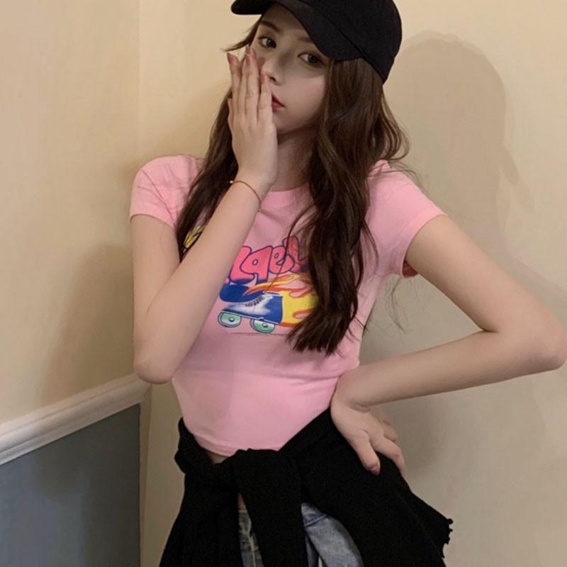 Áo Thun Ngắn Tay In Họa Tiết Xinh Xắn Dành Cho Nữ