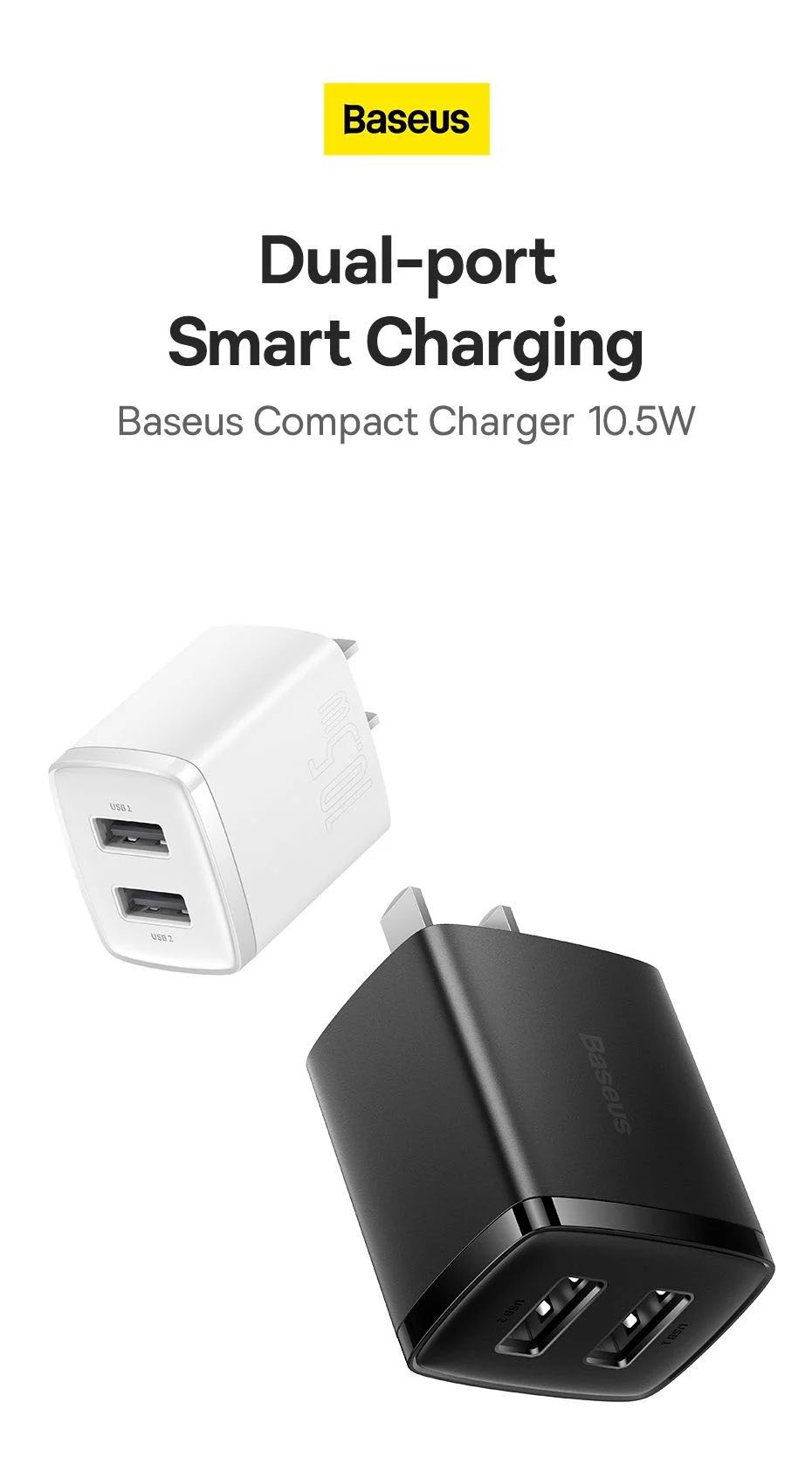 Củ Sạc Đa Năng 2 Cổng Sạc Baseus Compact Charger 10.5W- Hàng Chính Hãng